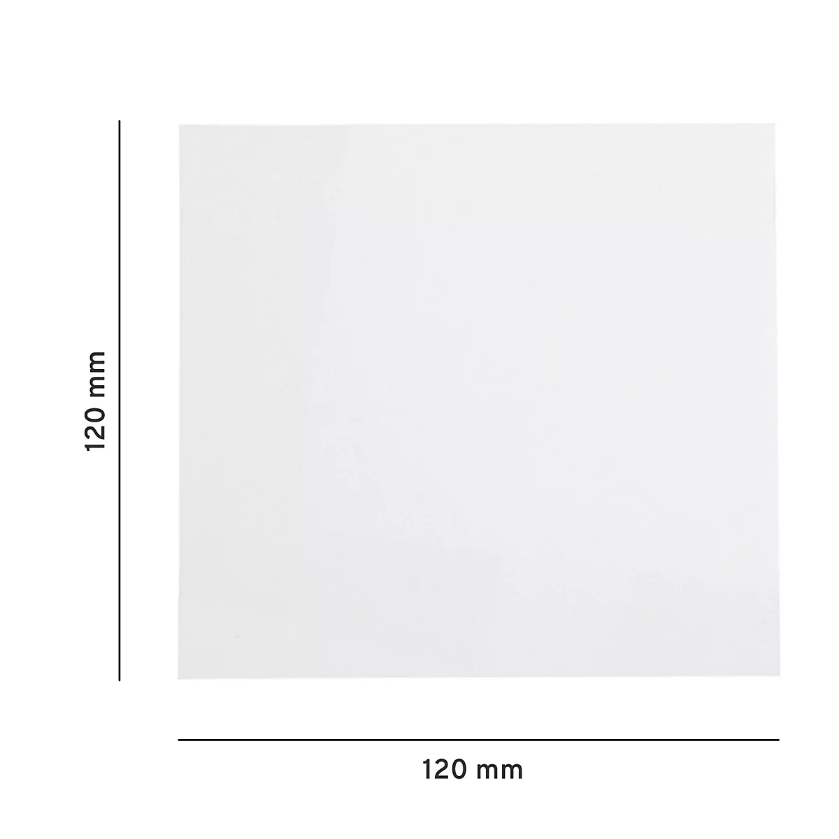 Quadratische, weisse Fläche mit Massen von 120 mm x 120 mm.