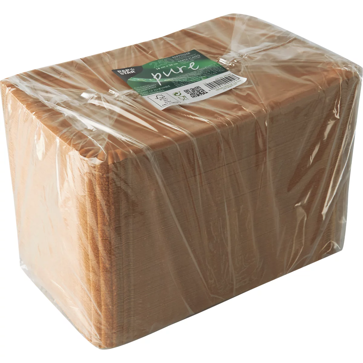 Papieren borden Papstar Pure, 500 stuks, vierkant, voedselveilig, B 180 x L 260 mm, karton van eerste vezel, bruin