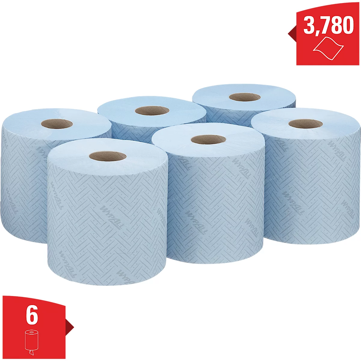 Papieren doekjes WypAll® L10, voor voeding en hygiëne, 6 x 630 doekjes, blauw