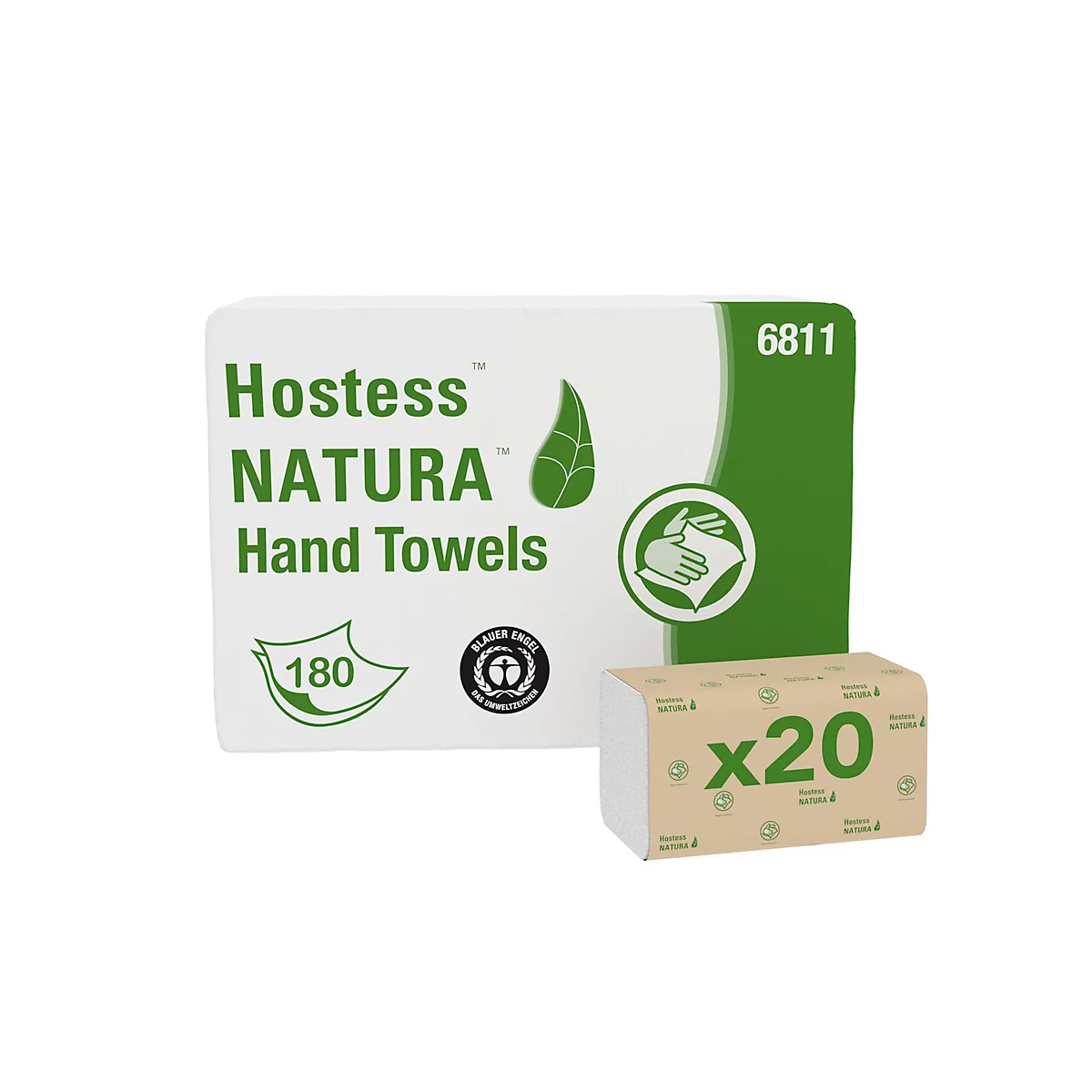 Papieren handdoeken Kimberly Clark Hostess™ Natura™, zigzagvouwen, 2-laags, 20 x 180 vellen, gerecycled papier, grijs