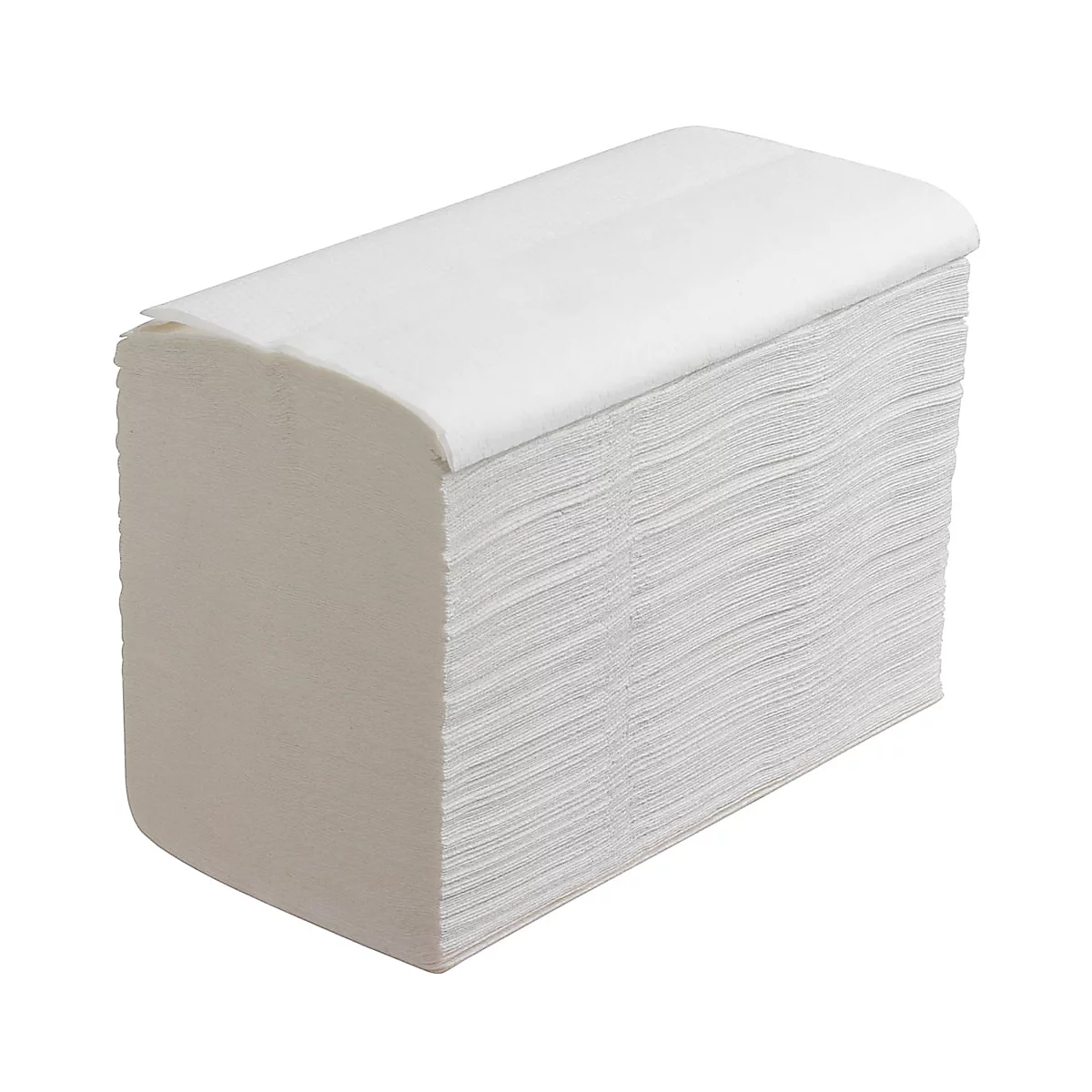 Een stapel witte papieren handdoeken, gevouwen in een Z-vorm.