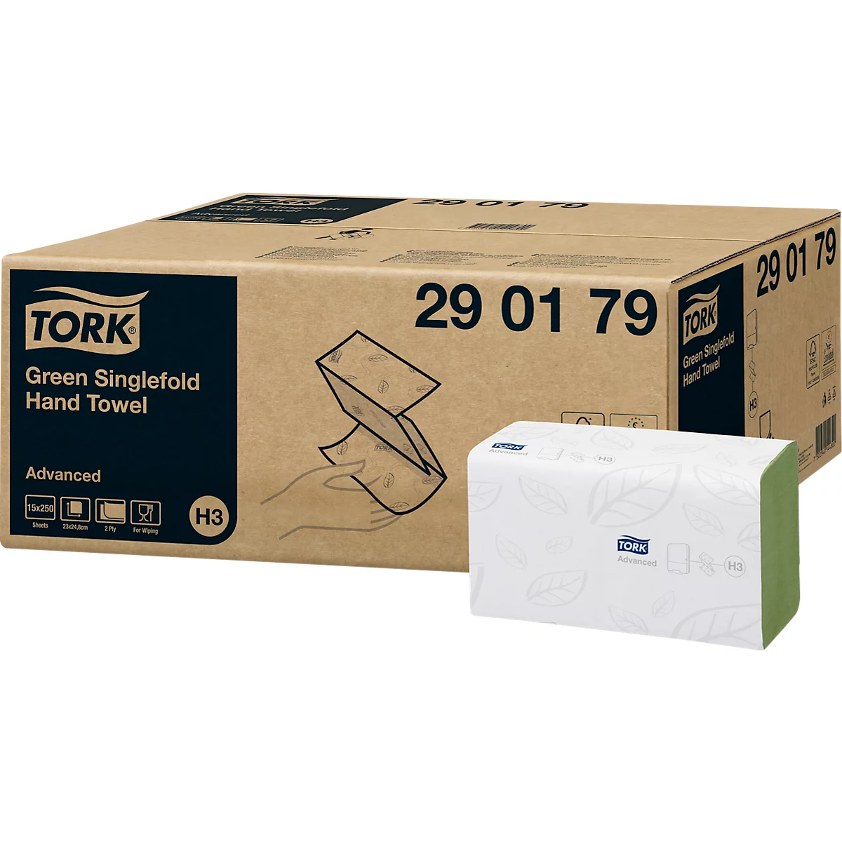 Papierhandtücher Advanced TORK®, Zick-Zack-Falzung, 2-lagig, 3750 Blatt, grün