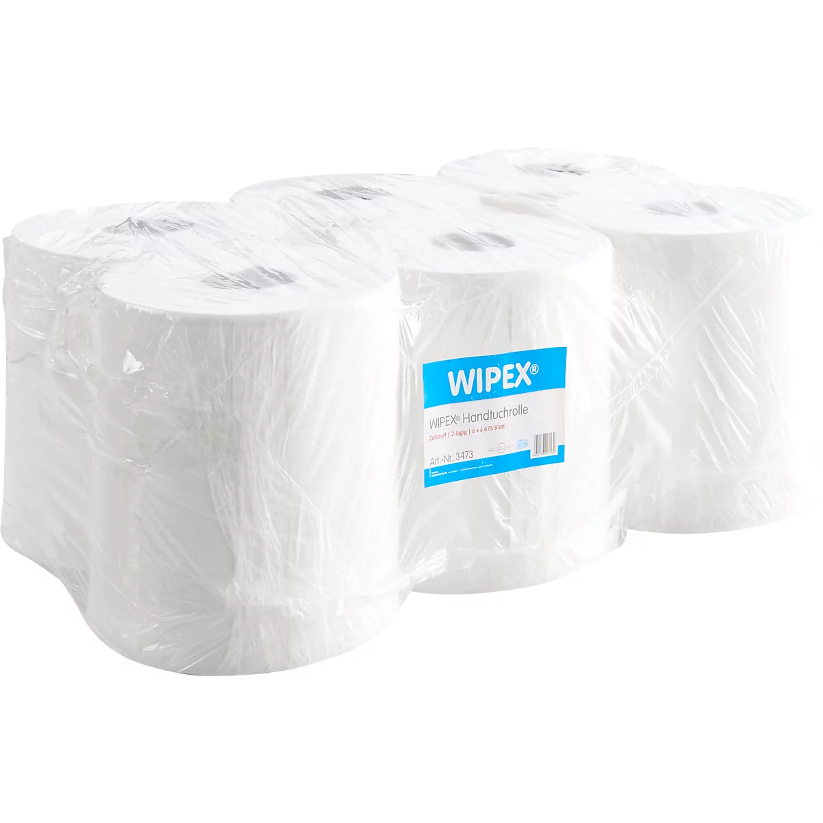 Verpackte Papierhandtücher; das Wip-Ex-Logo ist sichtbar.