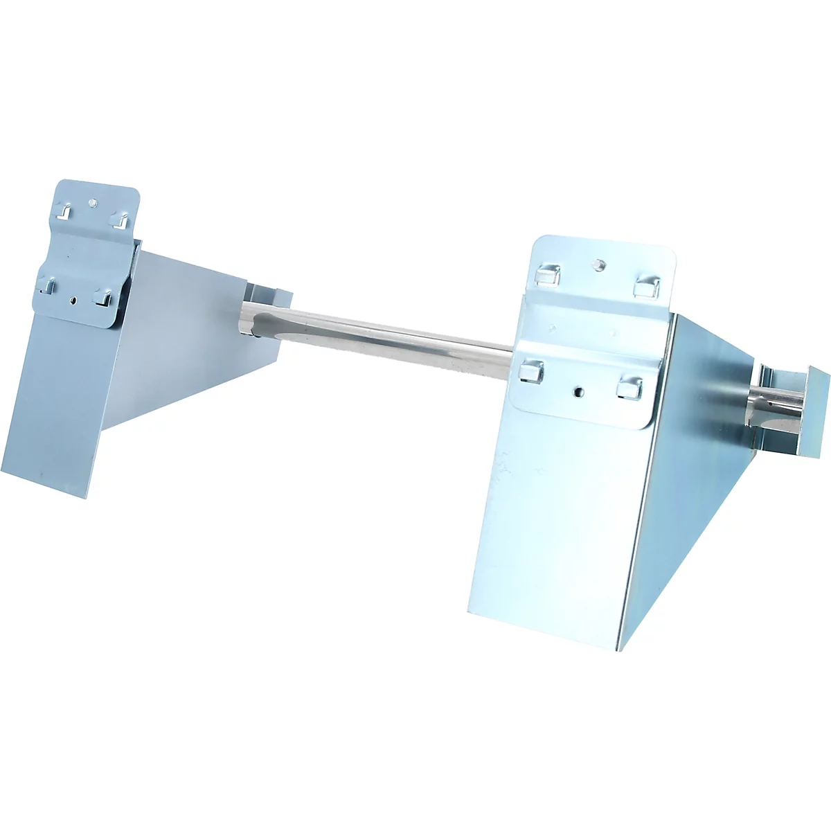 Metallwinkel, die durch eine Metallstange verbunden sind, für Montage an einer Wand.