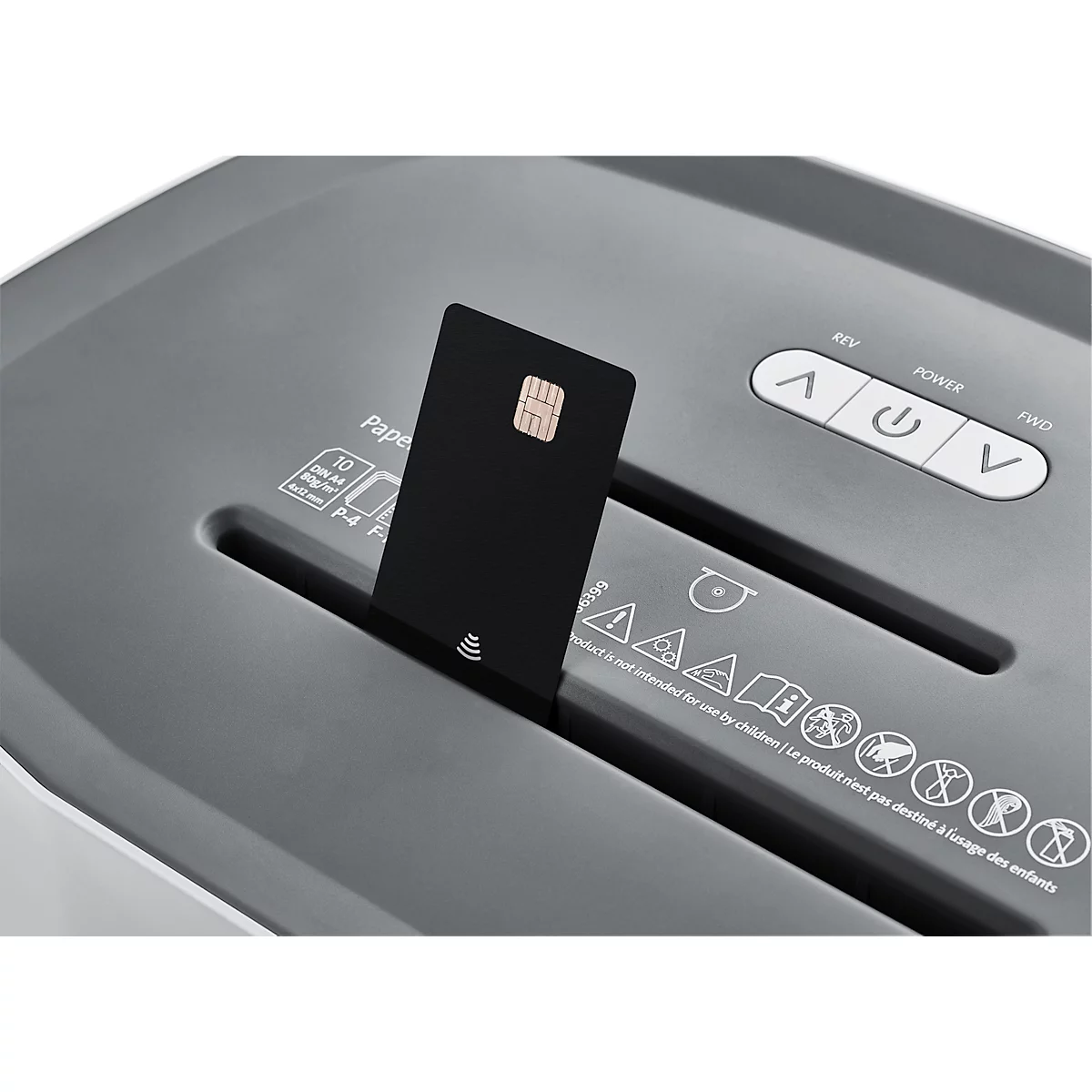 Papiervernietiger Dahle PaperSAFE® 240, snijdkorrel 4 x 12 mm, P-4, 25 l, snijcapaciteit 1-10 vel, met rollen, grijs
