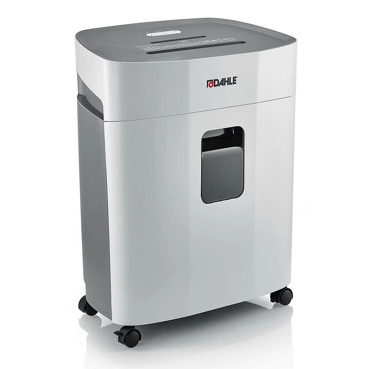 Papiervernietiger Dahle PaperSAFE® 380, snijdkorrel 4 x 12 mm, P-4, 25 l, snijcapaciteit 1-15 vel, met rollen, grijs