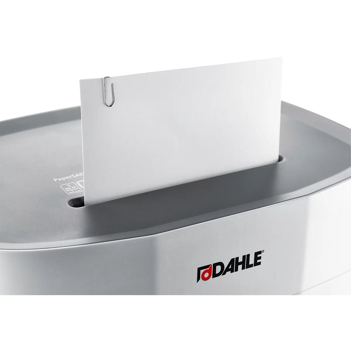 Papiervernietiger Dahle PaperSAFE® 380, snijdkorrel 4 x 12 mm, P-4, 25 l, snijcapaciteit 1-15 vel, met rollen, grijs