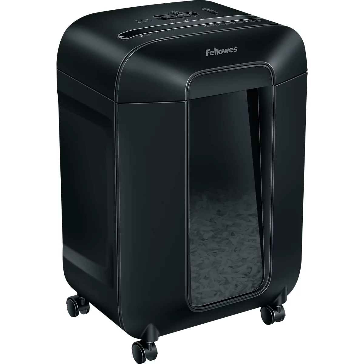 Papiervernietiger Fellowes® Powershred LX 85, deeltjesversnipperaar 4 x 40 mm, P-4, 19 l, snijcapaciteit 12 vel, met rollen, zwart