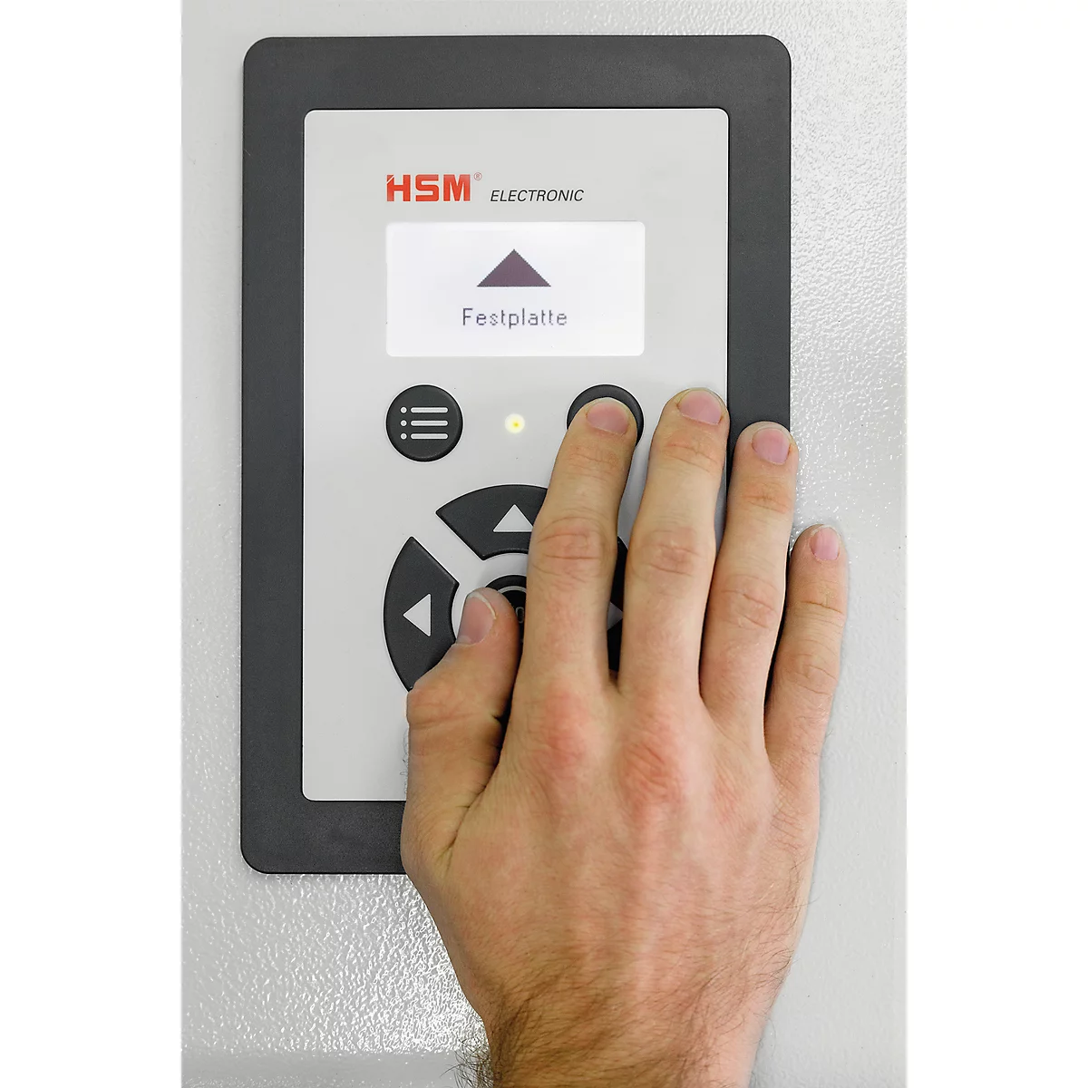 Papiervernietiger HSM StoreEx HDS 150, veiligheidsniveaus T-1, E-2, H-3, snijbreedte 40 mm, lichtgrijs/ijzergrijs