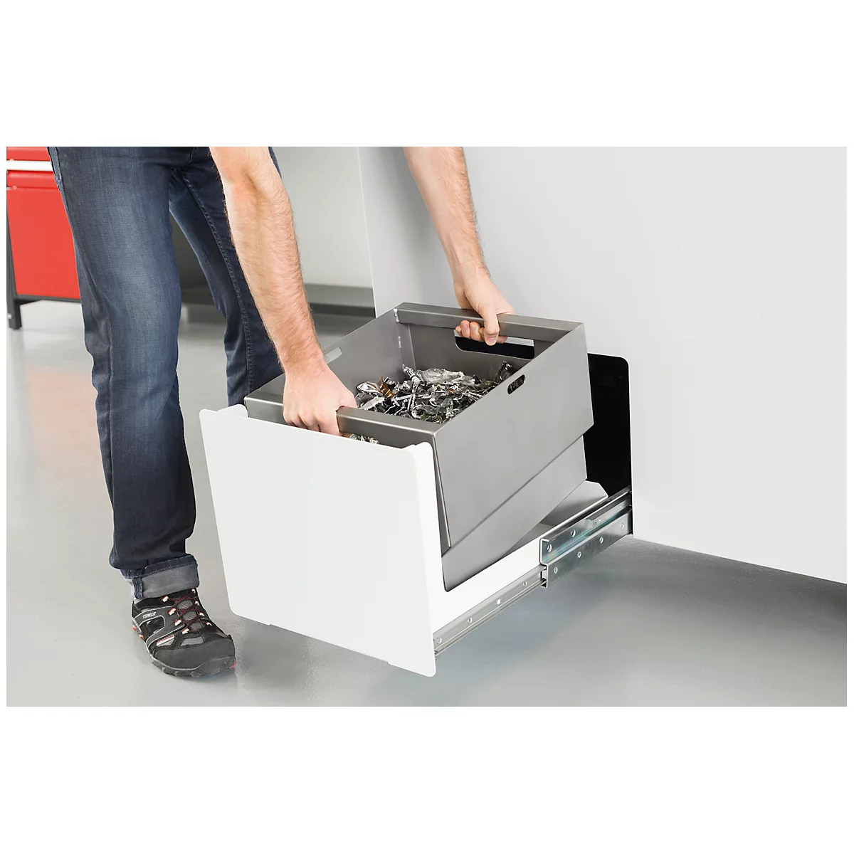 Papiervernietiger HSM StoreEx HDS 150, veiligheidsniveaus T-1, E-2, H-3, snijbreedte 40 mm, lichtgrijs/ijzergrijs