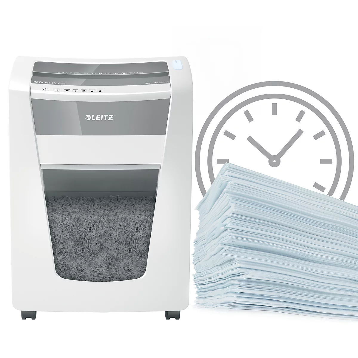 Papierversnipperaar Leitz IQ Office Pro, particle-cut 2 x 5 mm, P5+, 30 l, 5-7 vel, anti-vastloop