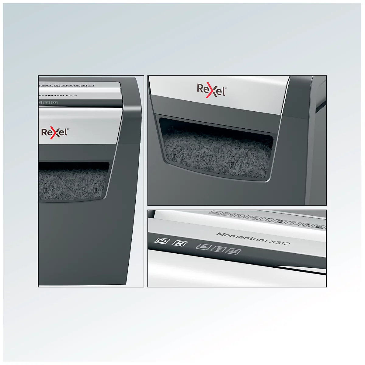 Papierversnipperaar Rexel Momentum X312, particle-cut 5 x 42 mm, P-3, 23 l, snijvermogen 12 vel