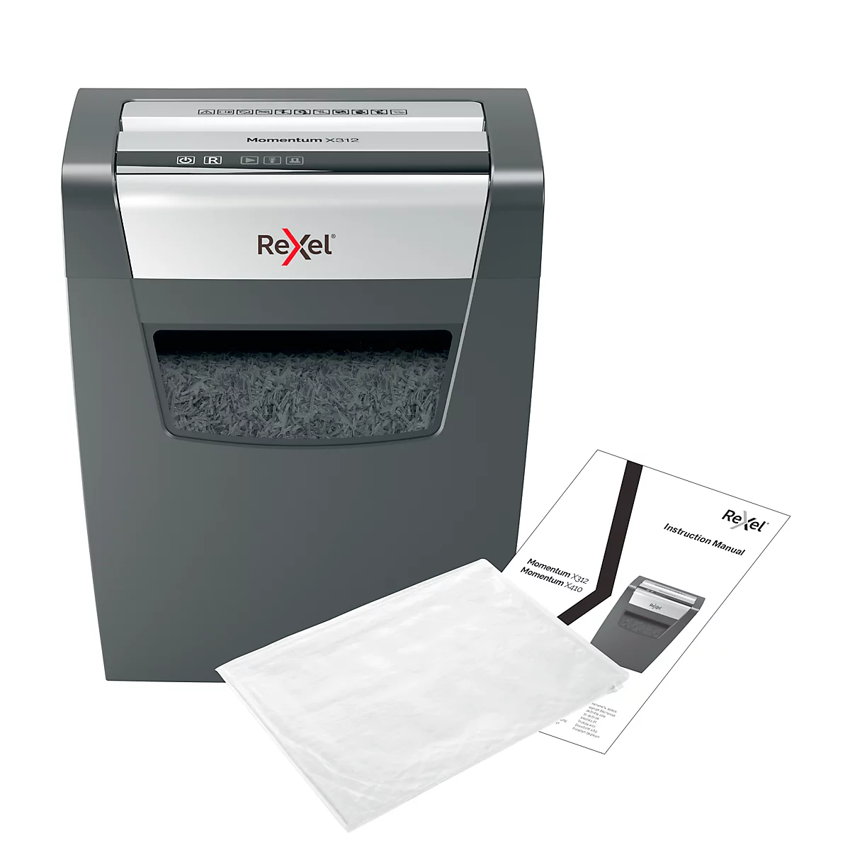 Papierversnipperaar Rexel Momentum X312, particle-cut 5 x 42 mm, P-3, 23 l, snijvermogen 12 vel