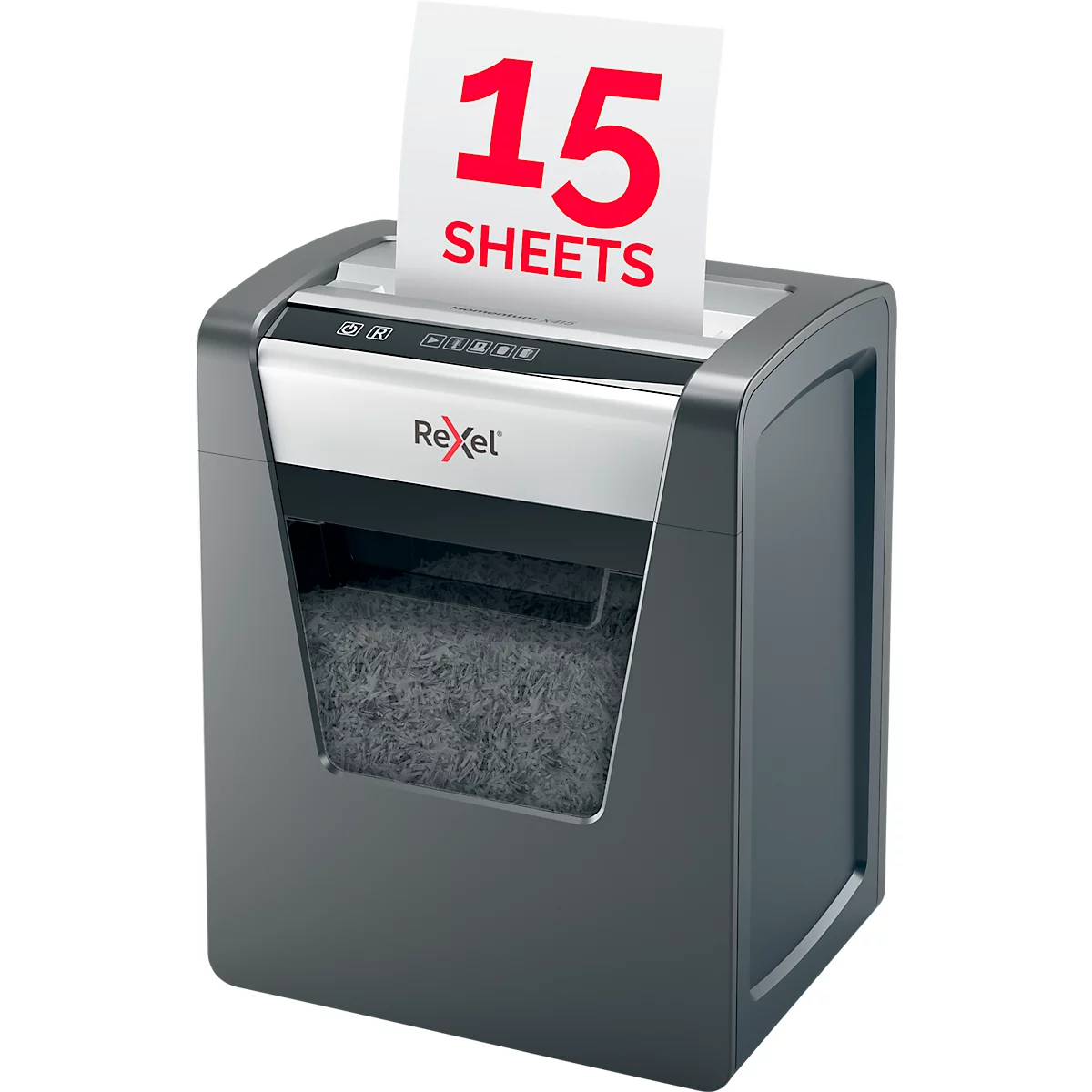 Papierversnipperaar Rexel Momentum X415, particle-cut 4 x 40 mm, P-4, 23 l, snijvermogen 15 vellen