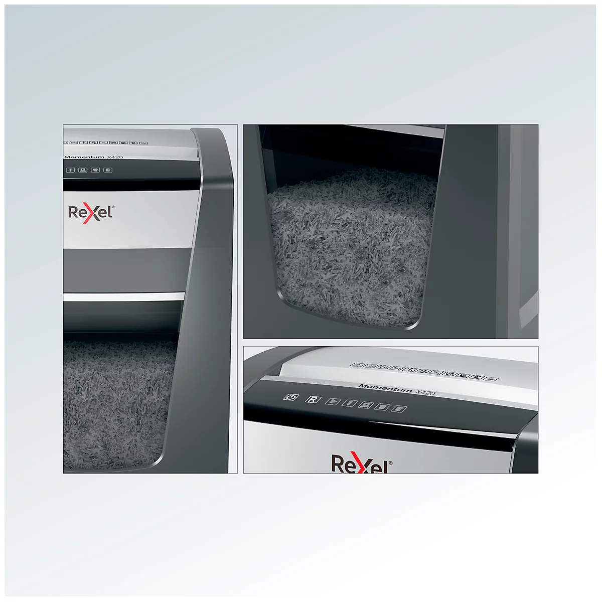 Papierversnipperaar Rexel Momentum X420, particle-cut 4 x 40 mm, P-4, 30 l, snijvermogen 20 vel