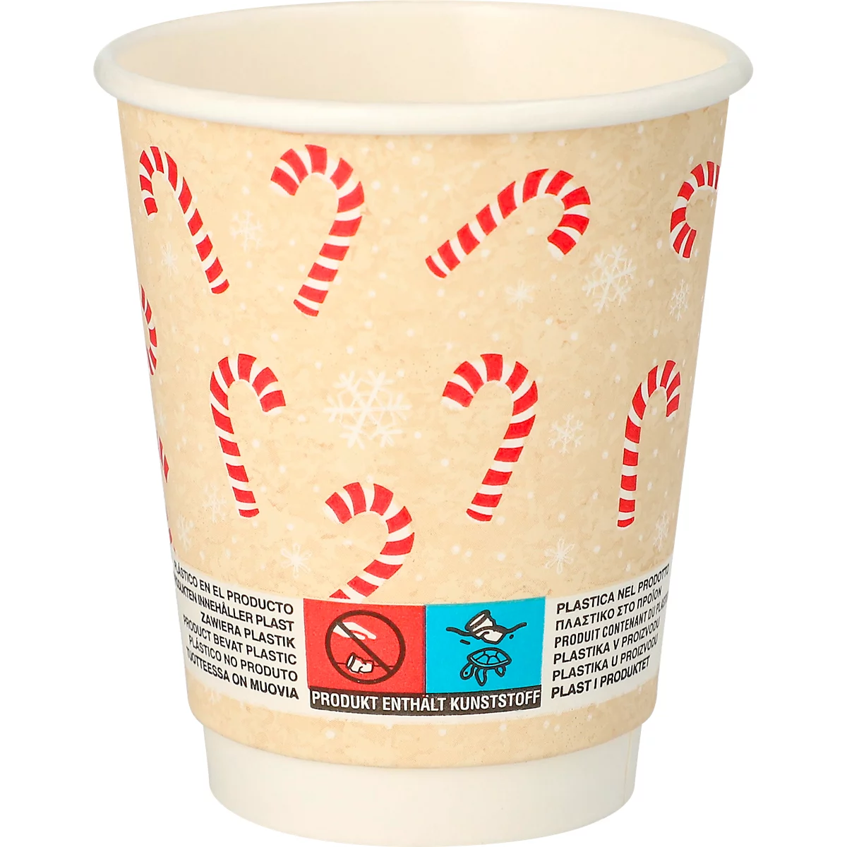 Papstar drinkbeker 'Candy Canes', karton, 200 ml, dubbelwandig, Ø 8 x H 9,3 cm, 25 stuks
