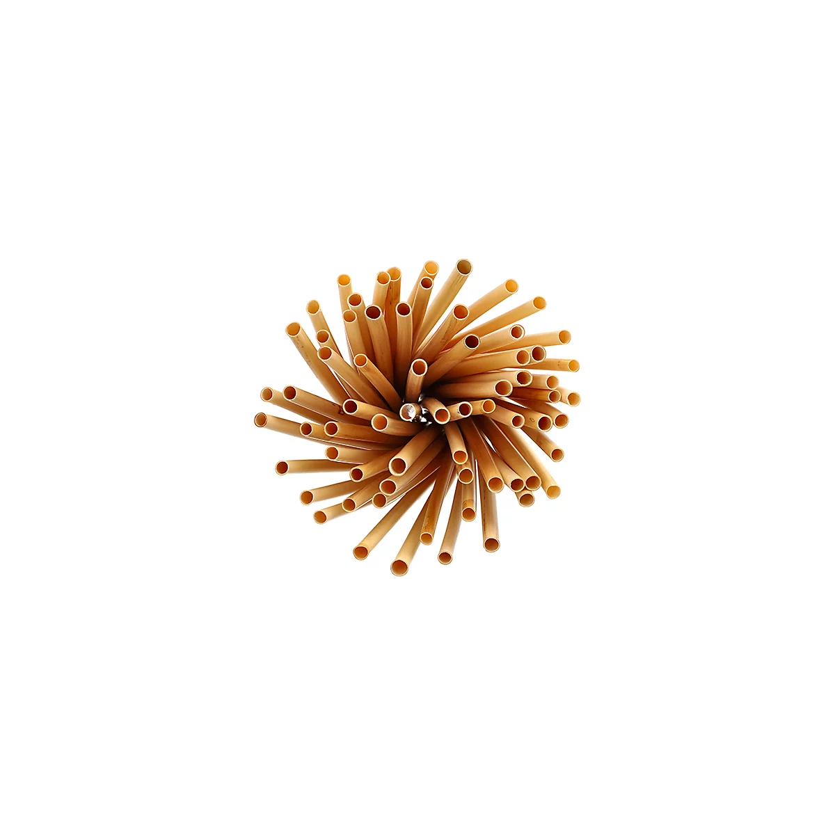 Gros plan de nombreuses pailles en bambou disposées comme un bouquet. Les pailles sont de couleur brun clair et de forme cylindrique.