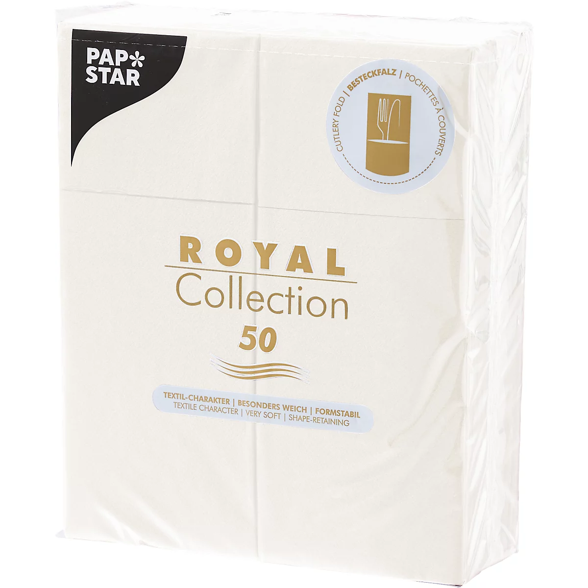 Paquet de serviettes crème, avec l'inscription "Royal Collection 50".