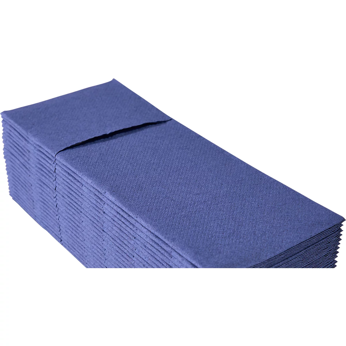 Une pile de serviettes bleues disposées en bloc rectangulaire.