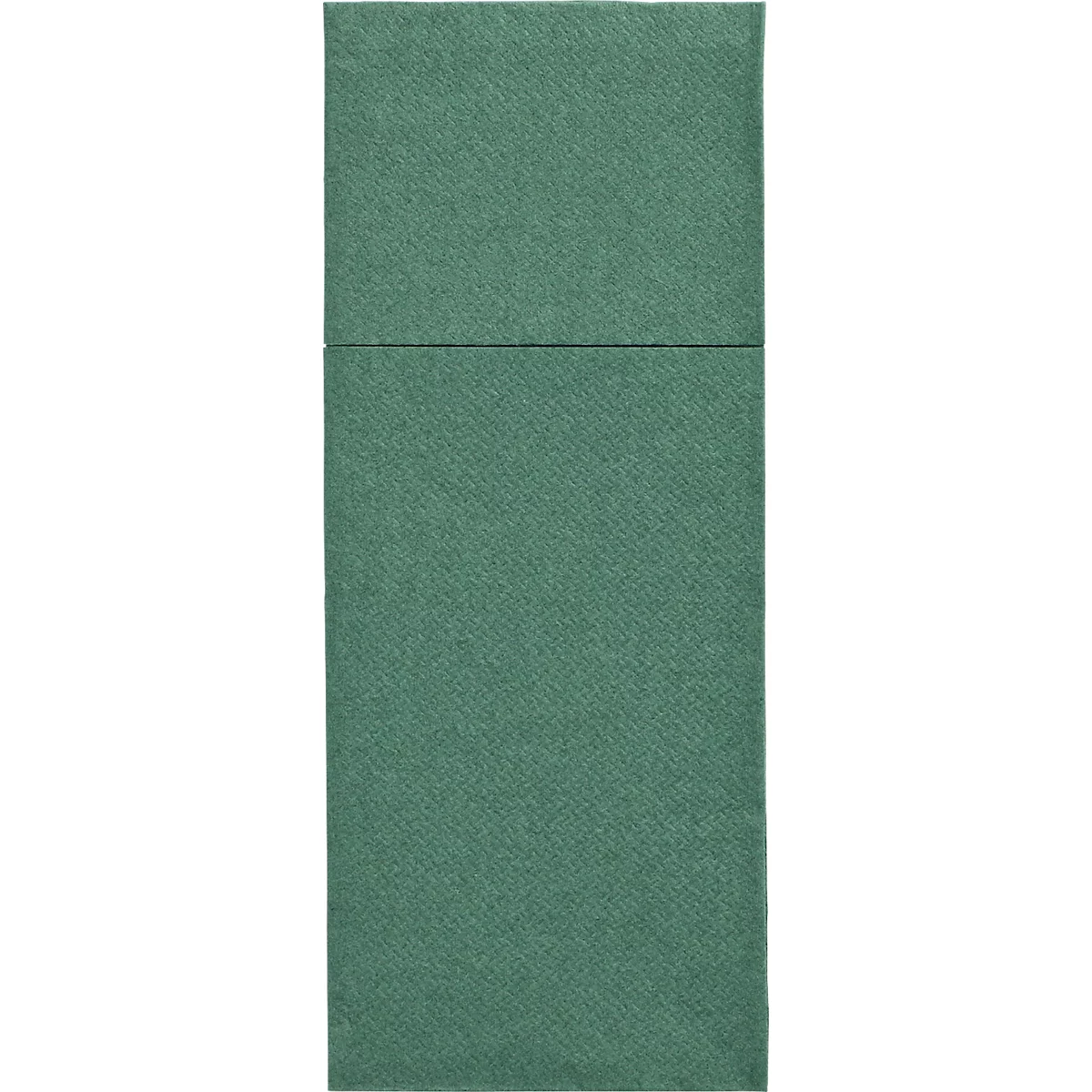 Un tissu rectangulaire vert avec une texture diagonale. Une fine bande horizontale en haut.