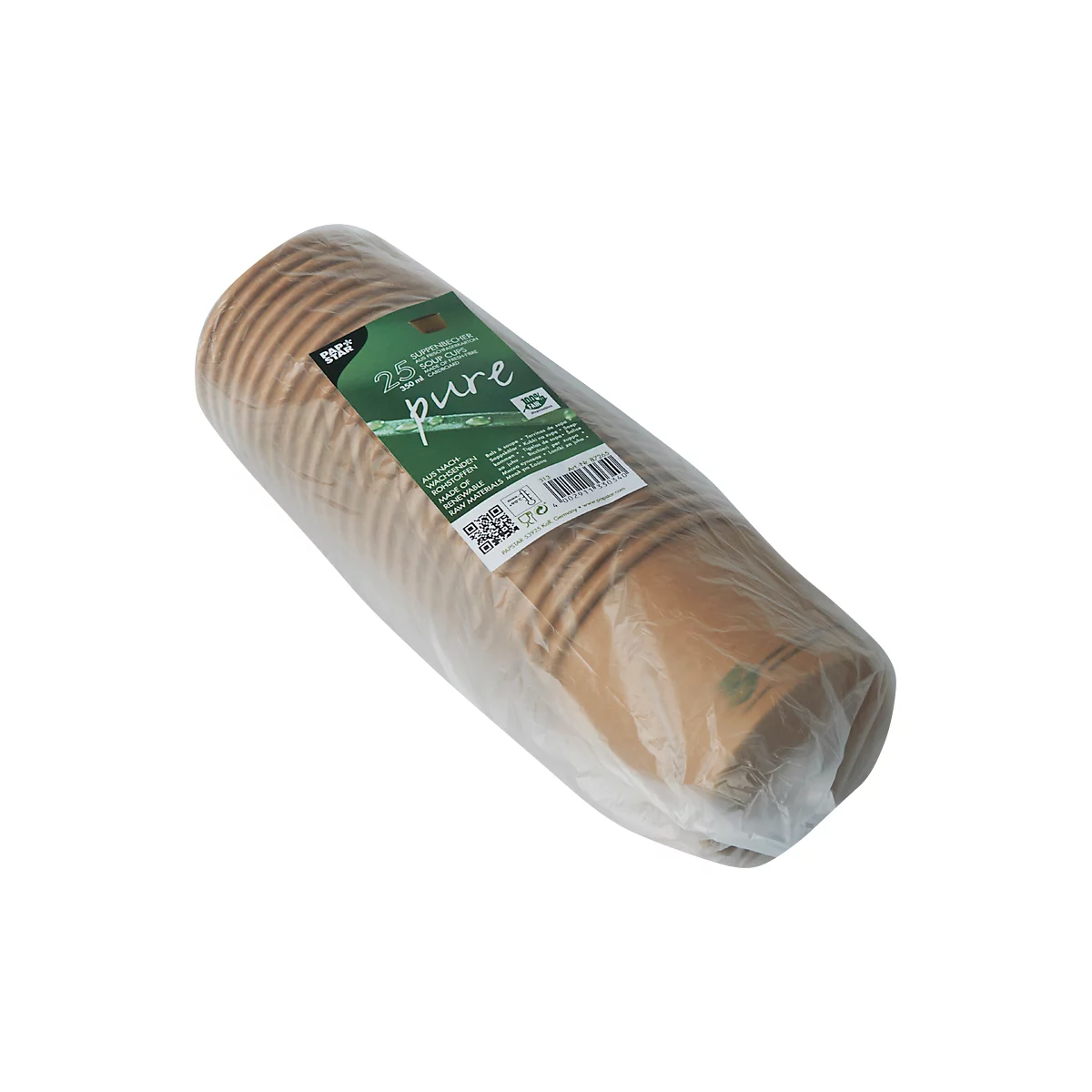 Papstar soepkom Pure, 350 ml, Ø 98 x 70 mm, composteerbaar, karton, bruin, 25 stuks