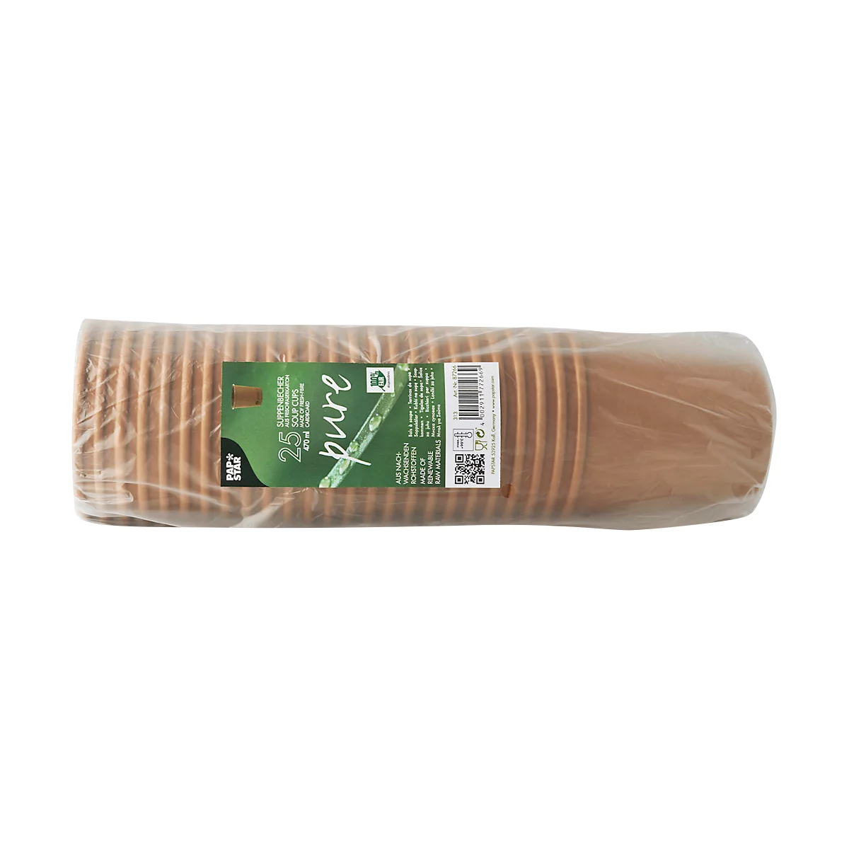 Papstar soepkom Pure, 470 ml, Ø 98 x 100 mm, composteerbaar, karton, bruin, 25 stuks