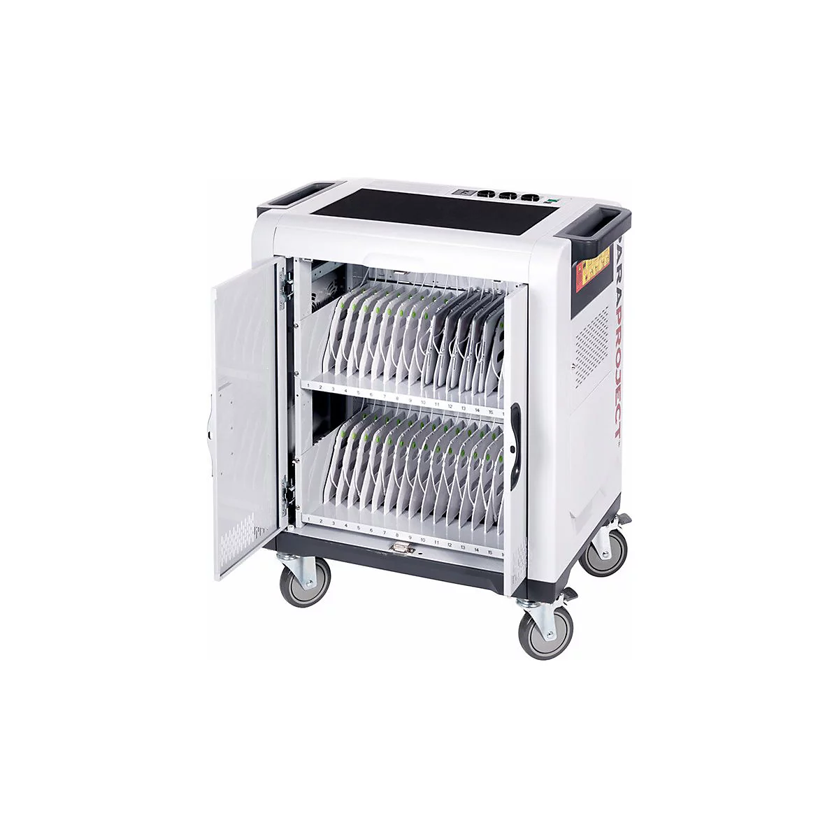 PARAT PARAPROJECT Trolley i32 PRO - Wagen sync, charge, secure and transport - für 32 Tablets - verriegelbar - ABS-Kunststoff, Stahl - weiß