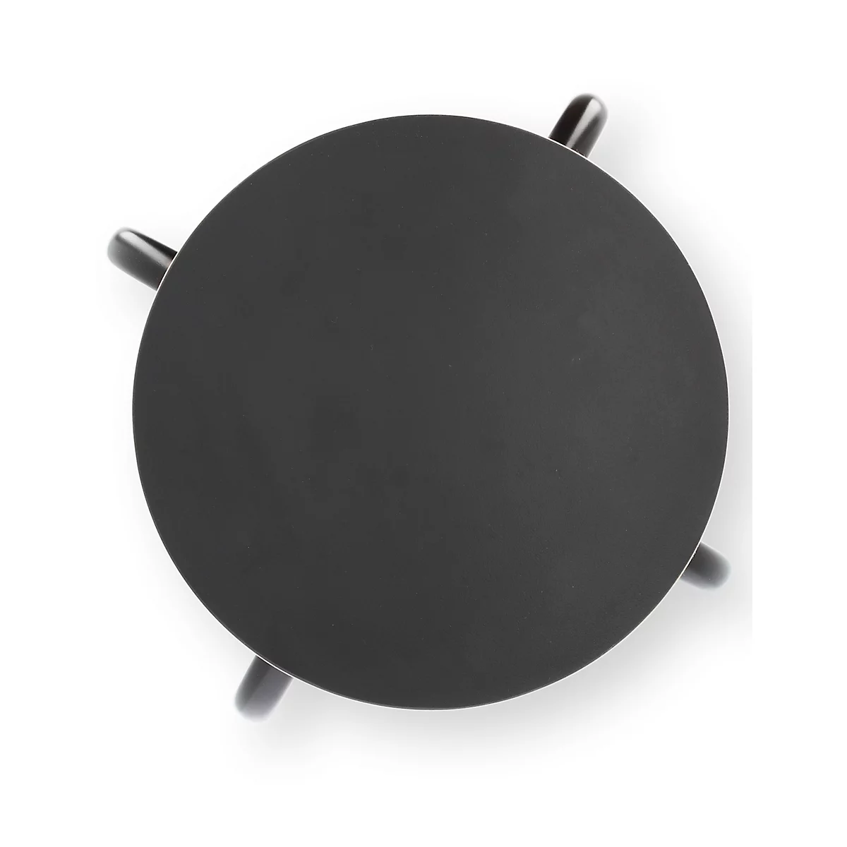 Top view of a small black table with three legs.