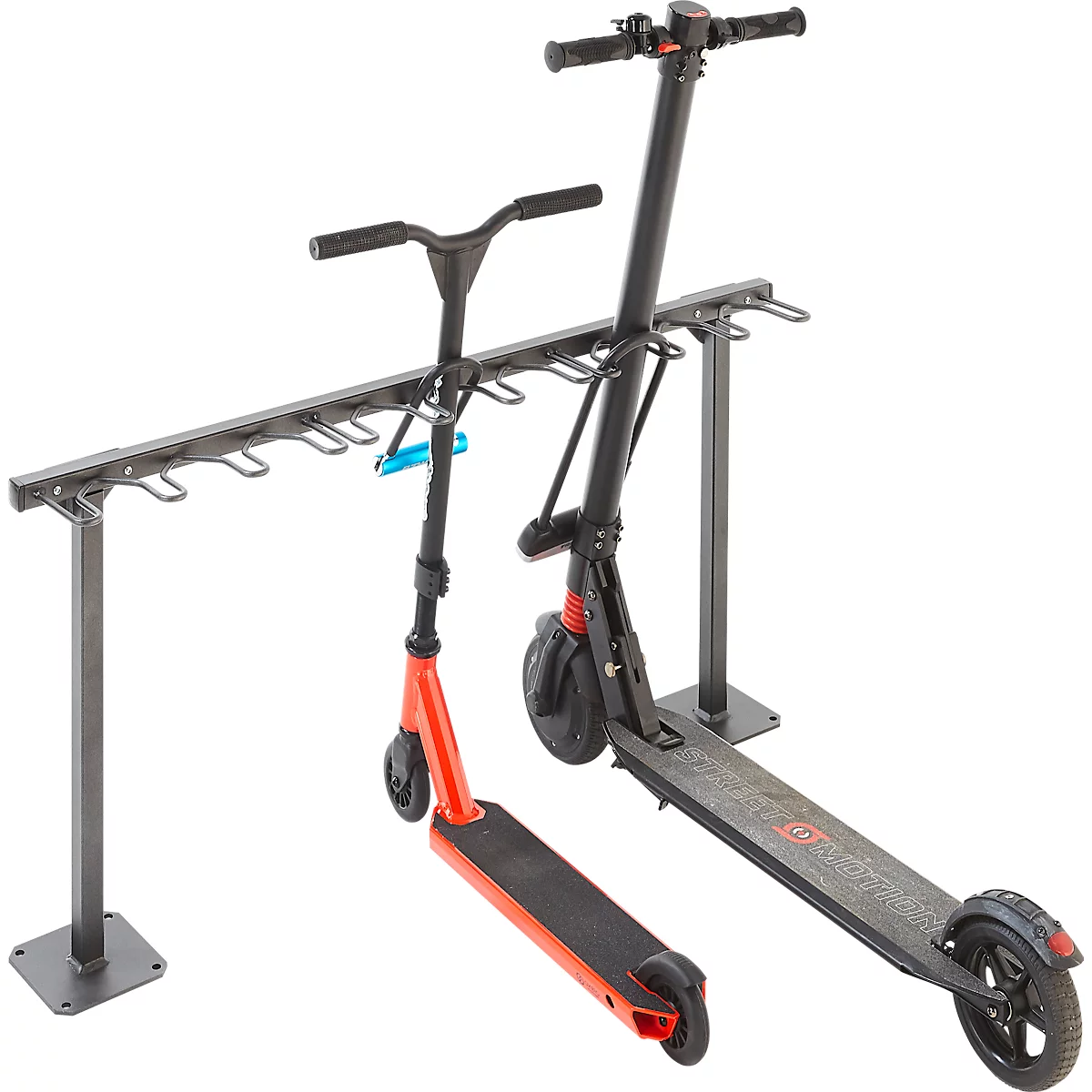 Parking à arceaux Mottez M509S, 1 côté, pour jusqu'à 9 trottinettes, L 1190 x P 200 x H 590 mm, acier peint époxy, anthracite