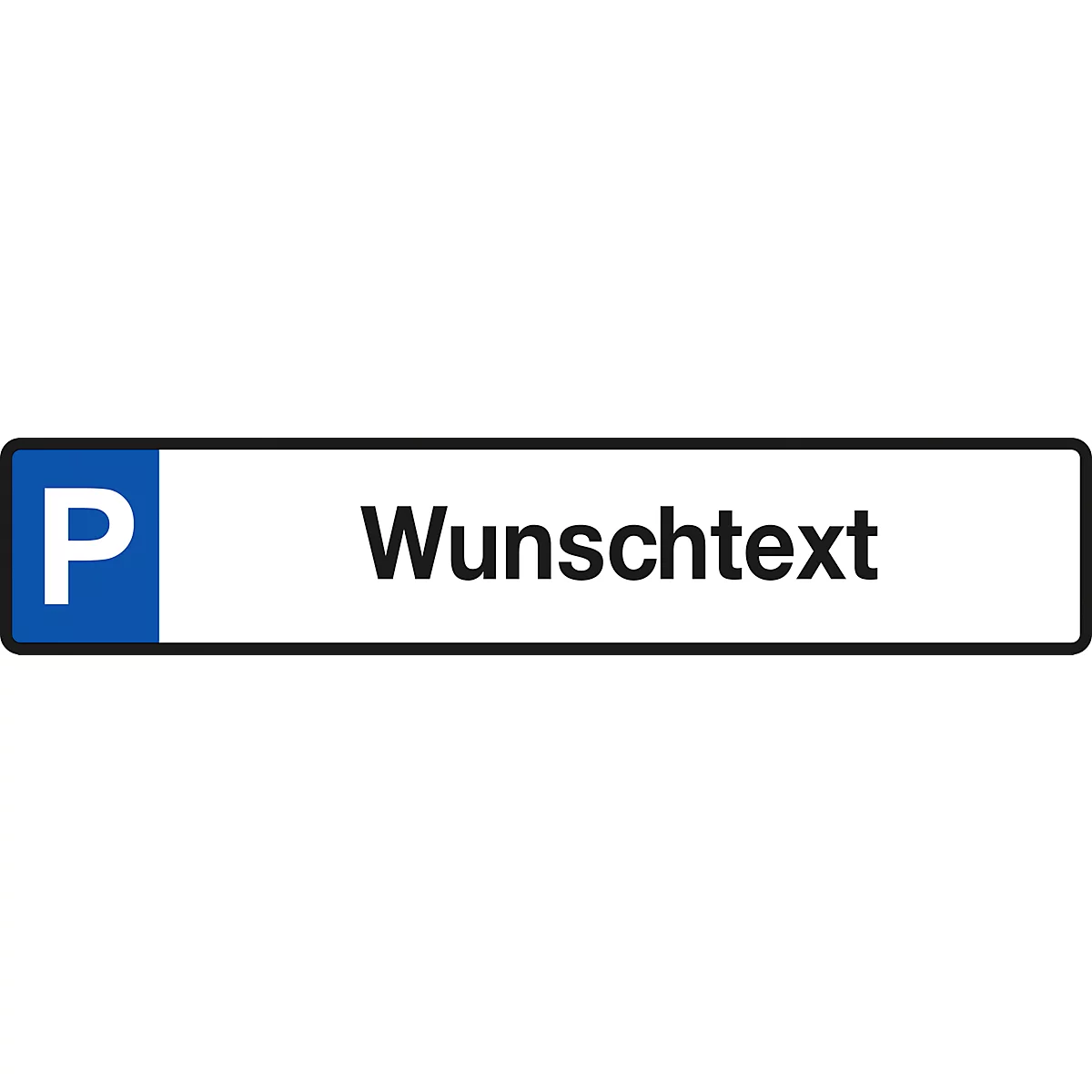 Parking sign with blue "P" and the text "Wunschtext".