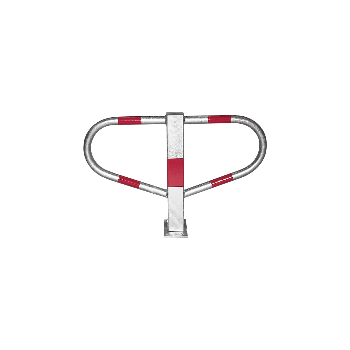 Silver parking barrier with red stripes for obstacle marking.