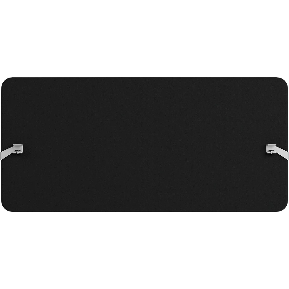 Tableau rectangulaire noir avec coins arrondis. Supports métalliques de chaque côté long.