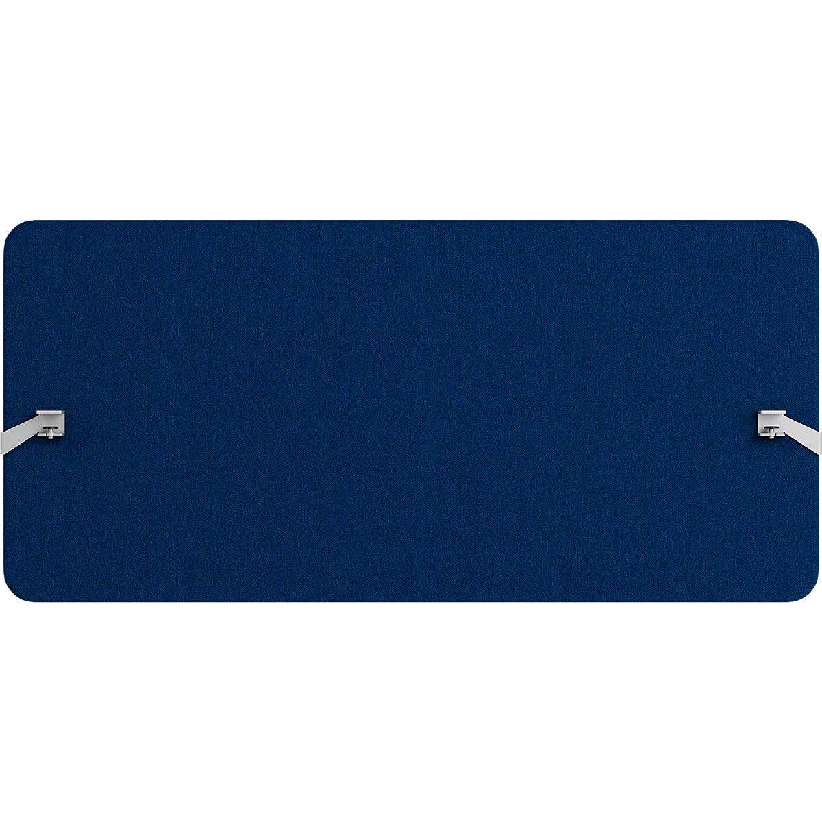 Tableau rectangulaire bleu marine avec coins arrondis. Deux supports blancs sur les côtés.