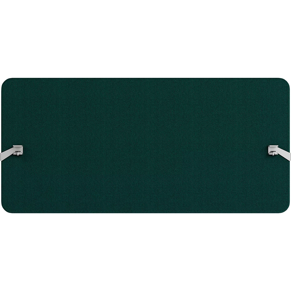 Tableau rectangulaire vert foncé avec des supports métalliques sur les côtés courts.
