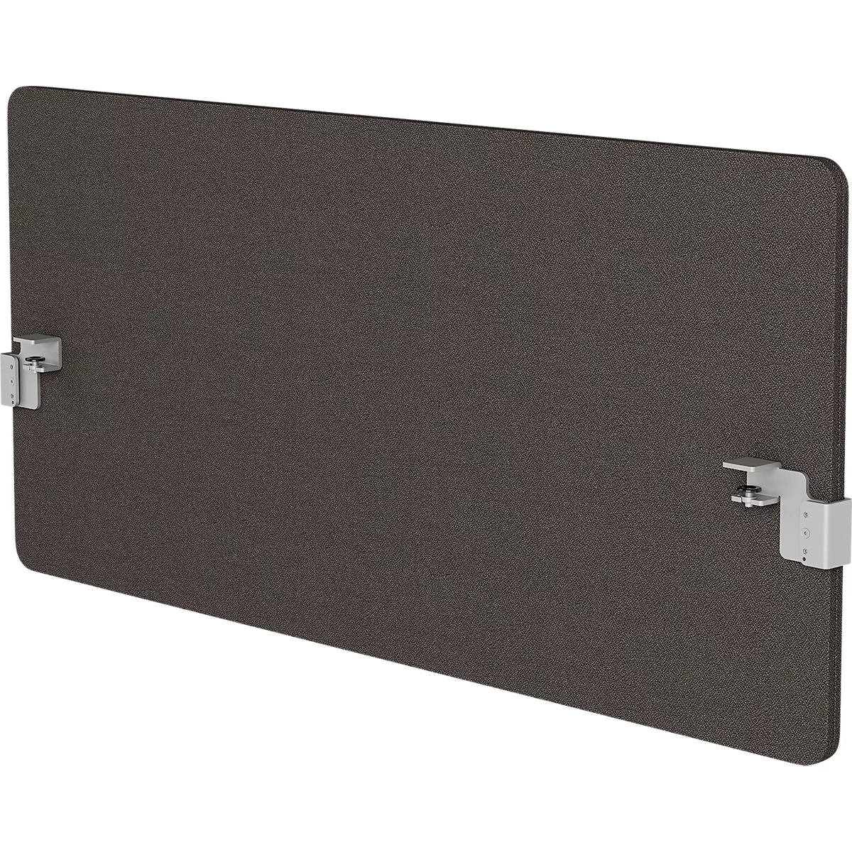 Une cloison de bureau marron avec deux supports métalliques.