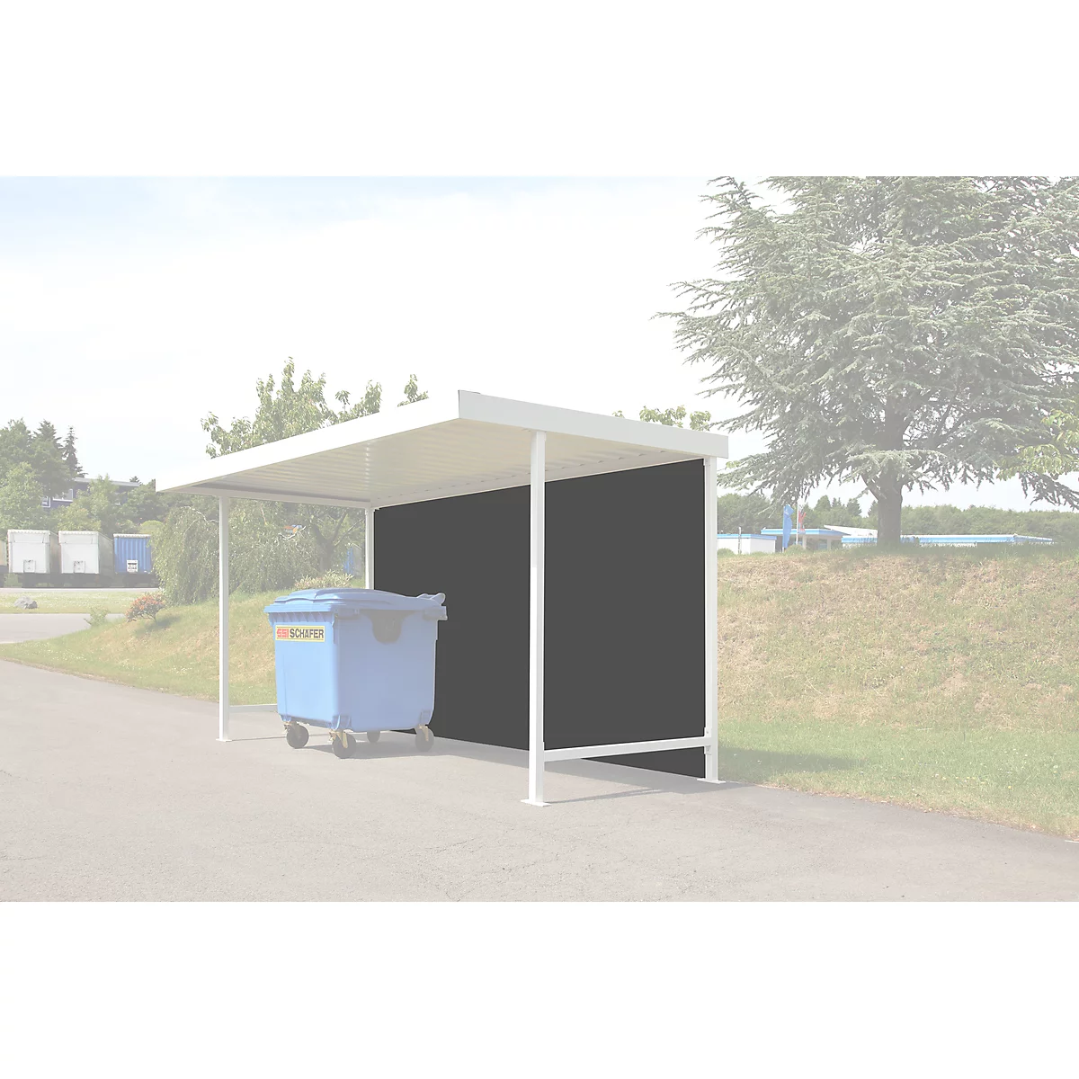 Paroi arrière pour système de toiture WSM Leipzig Basic &amp; unité pour montage apparent, L 4300 mm, tôle trapézoïdale, gr.w. RAL 9002