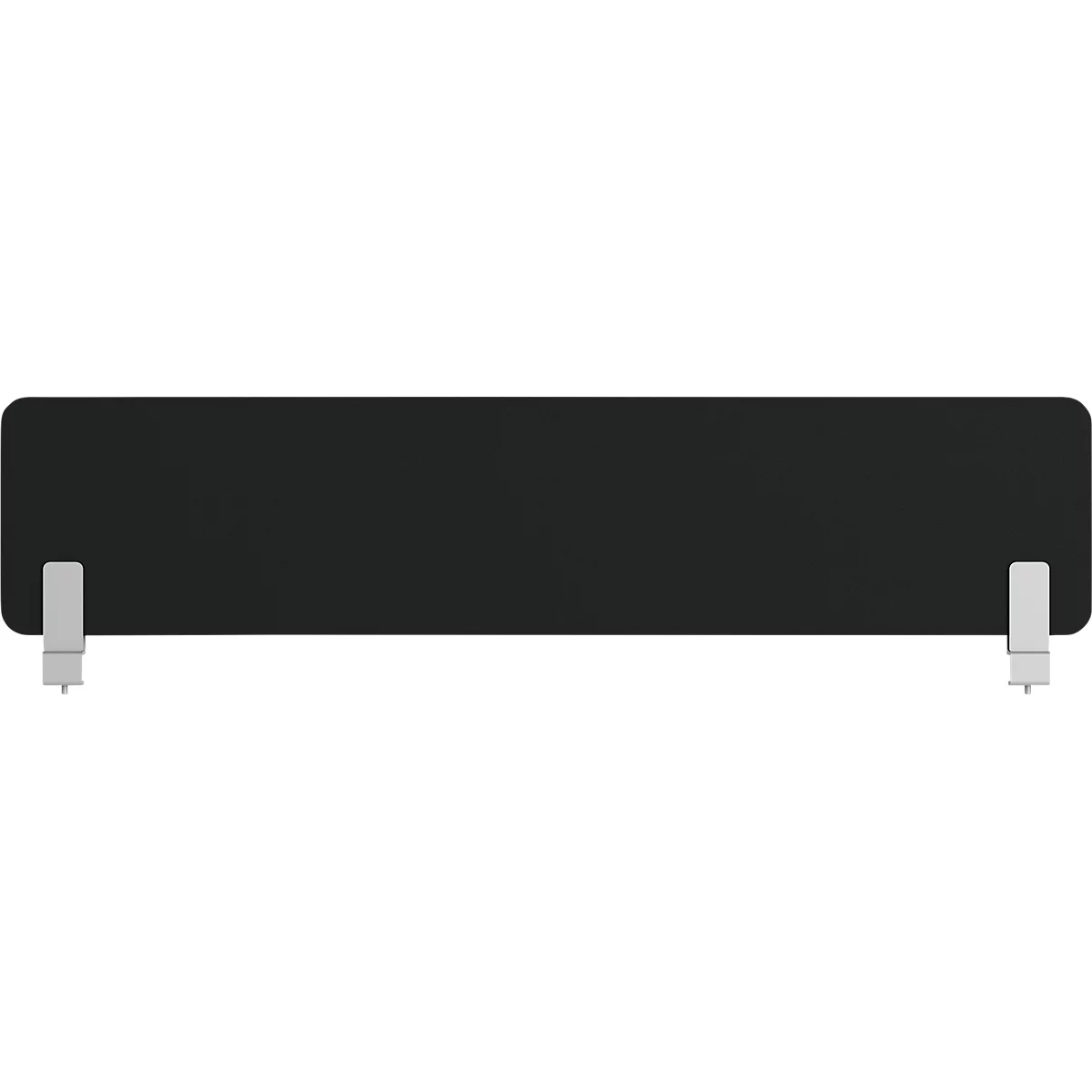 Panneau rectangulaire noir avec deux pieds blancs.