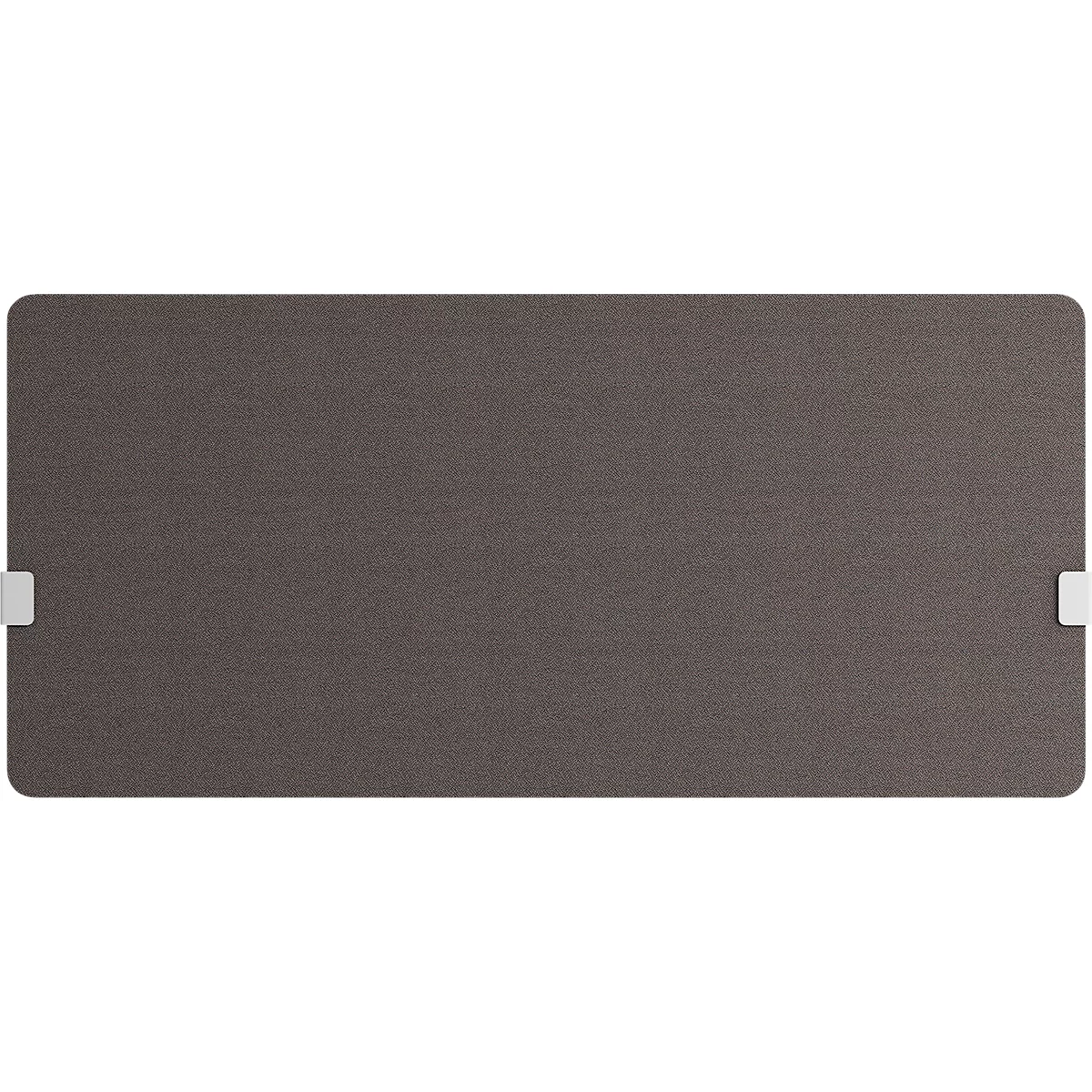 Housse de tablette gris foncé avec des clips blancs sur les côtés.