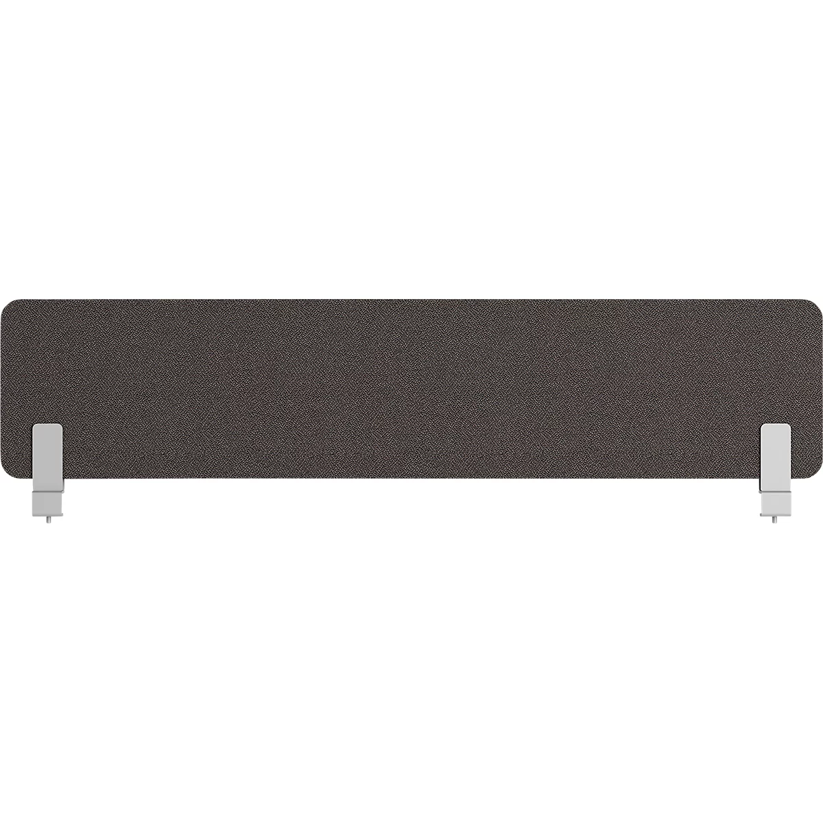 Panneau de bureau rectangulaire gris foncé avec supports blancs.