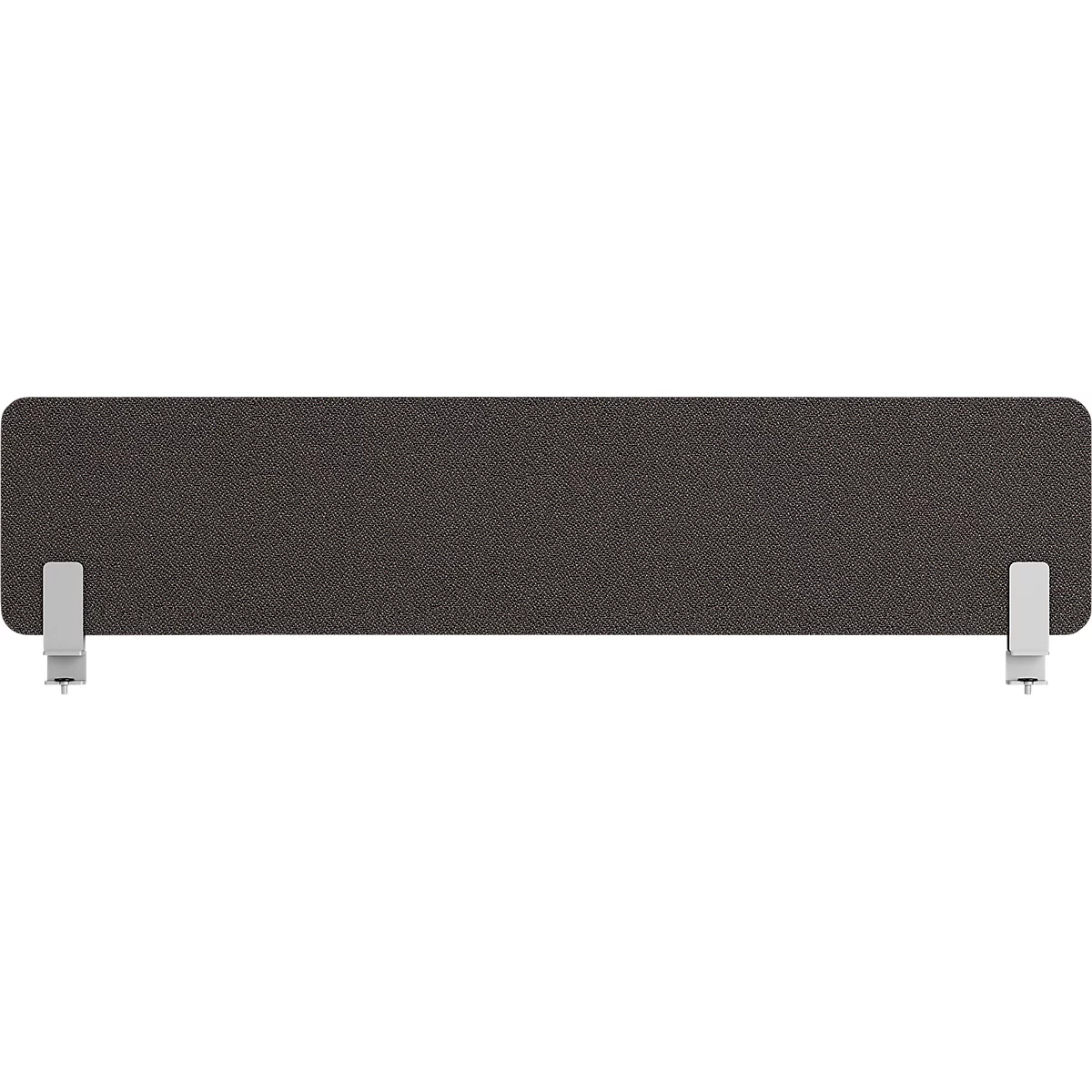 Séparation de bureau en tissu gris et supports blancs. Vue de face.