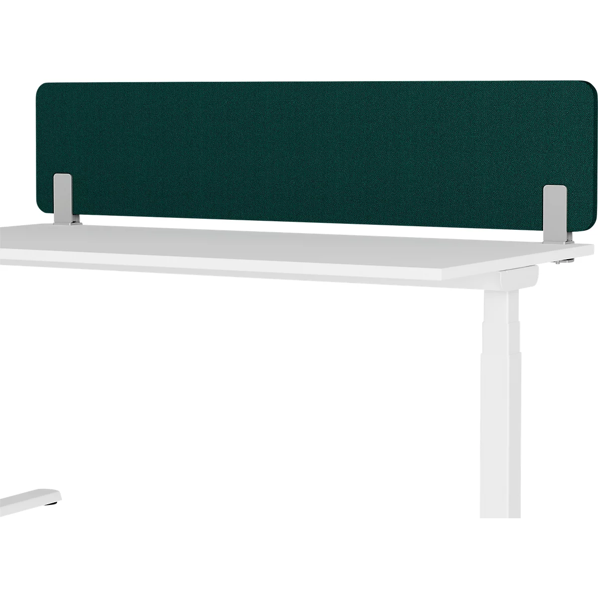 Un bureau blanc avec une cloison verte.