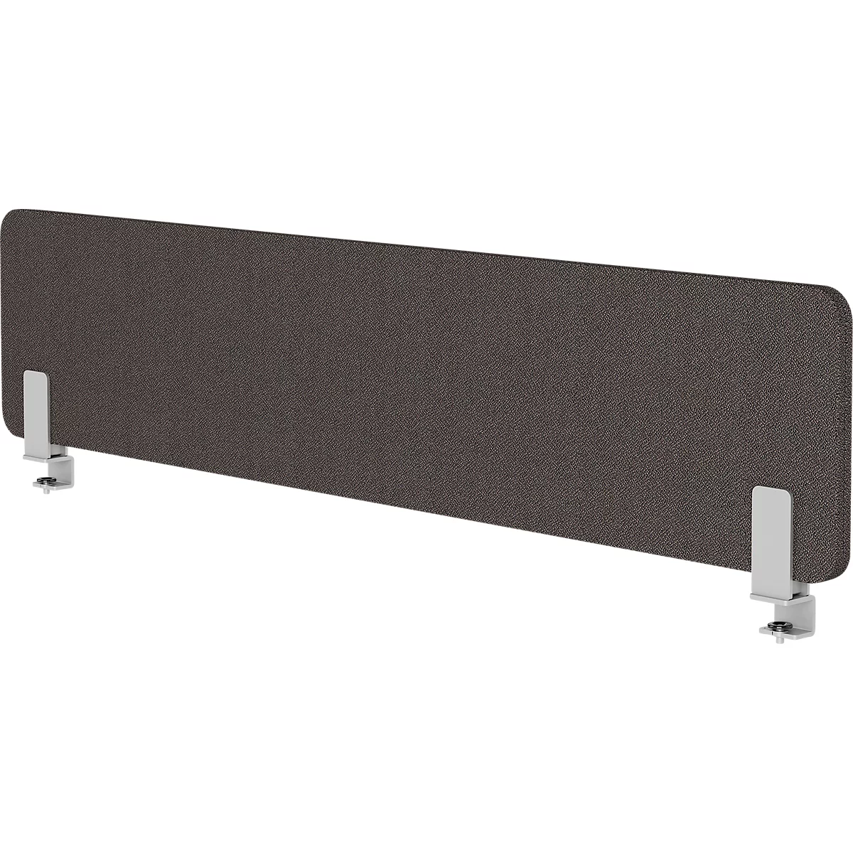 Séparateur de bureau gris avec supports blancs.