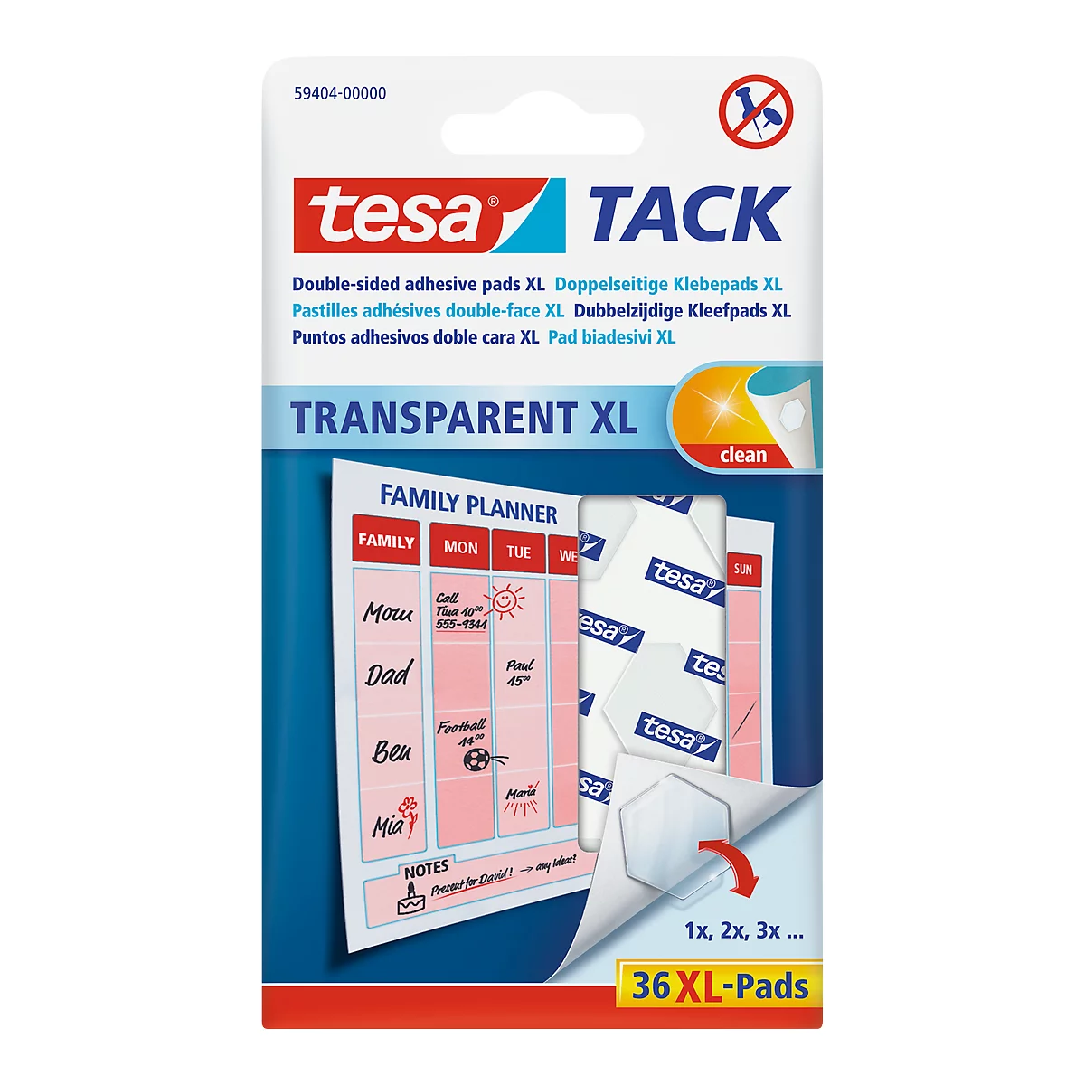Pastilles adhésives XL Tack® tesa, transparent, double face adhésive, 36 p.