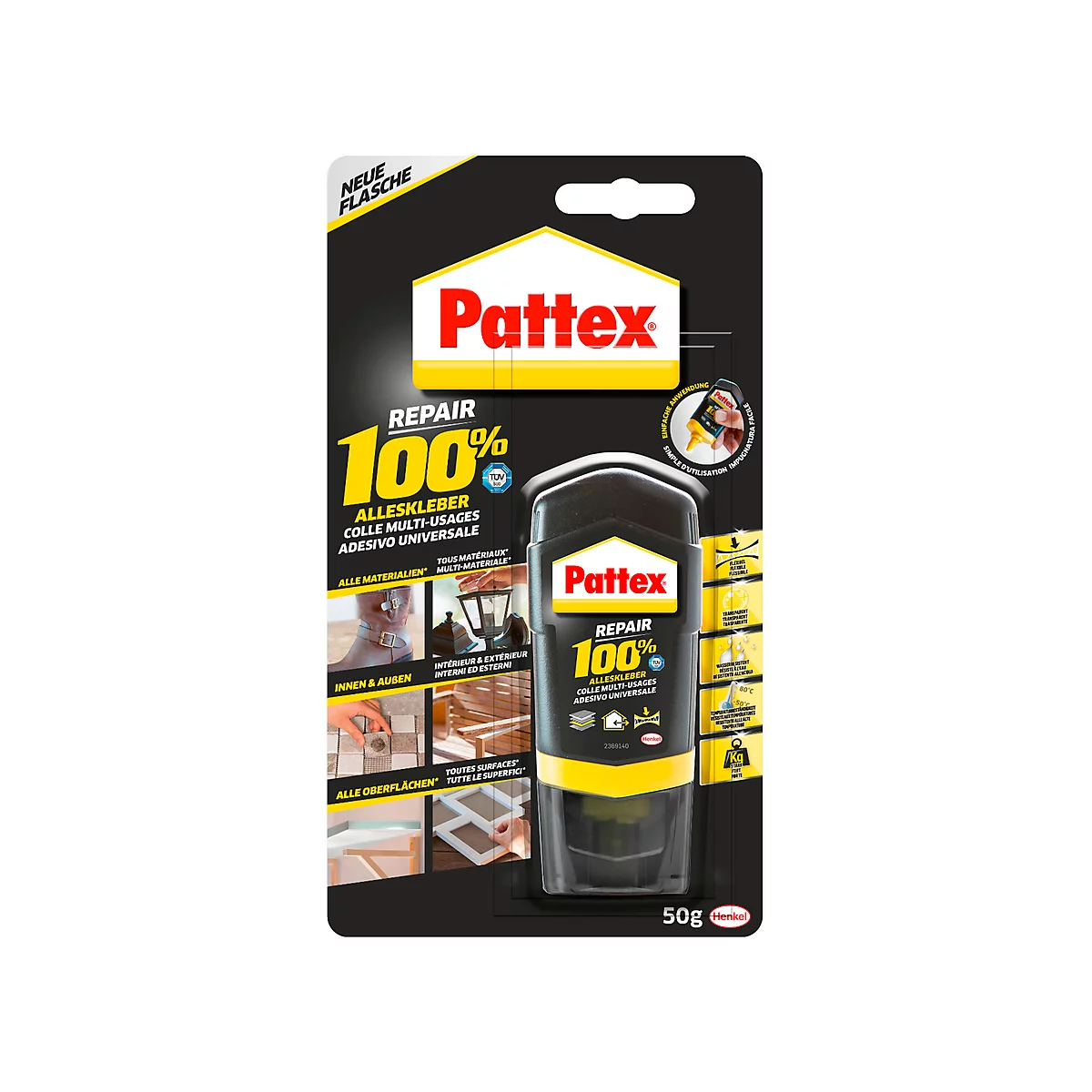 Pattex Repair 100%, fles 50 g, watervast, UV- en temperatuurbestendig, oplosmiddelvrij