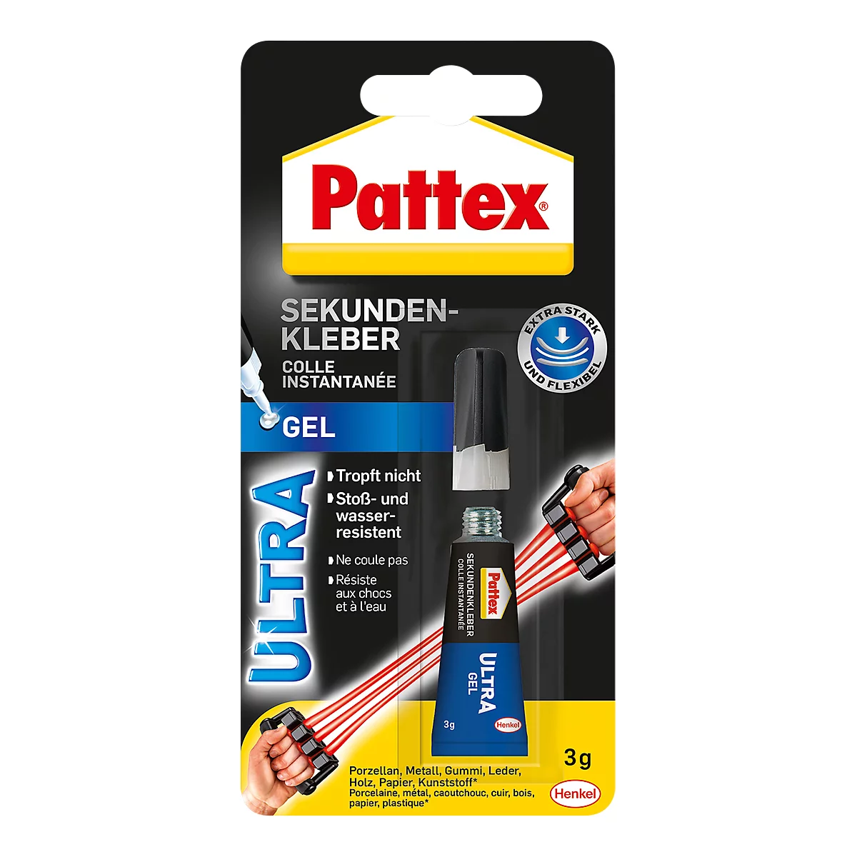 Pattex super glue, opened. Product name and features are shown in the image.
