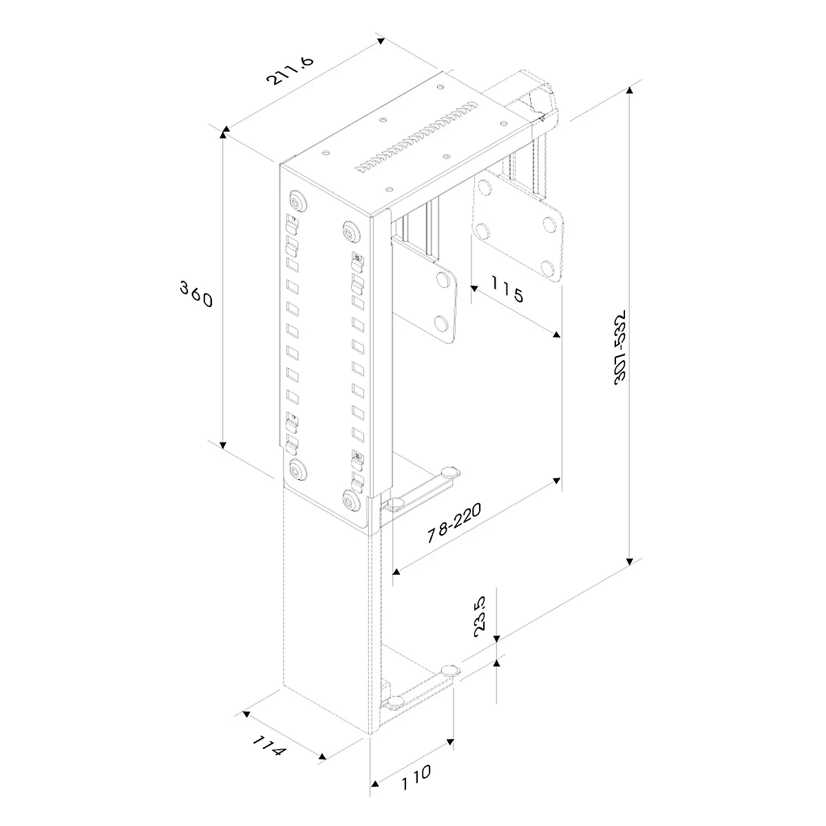 PC houder Neomounts by NewStar CPU-D100, verticaal, tot 30 kg, handmatig in hoogte en breedte verstelbaar, incl. bevestigingsmateriaal, zwart