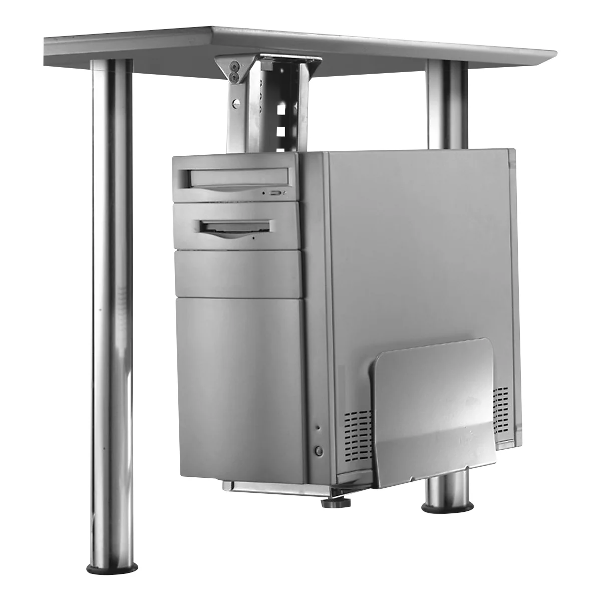 PC houder Neomounts by NewStar CPU-D200, verticaal, tot 30 kg, handmatig in hoogte &amp; breedte verstelbaar, incl. bevestigingsmateriaal, zilver