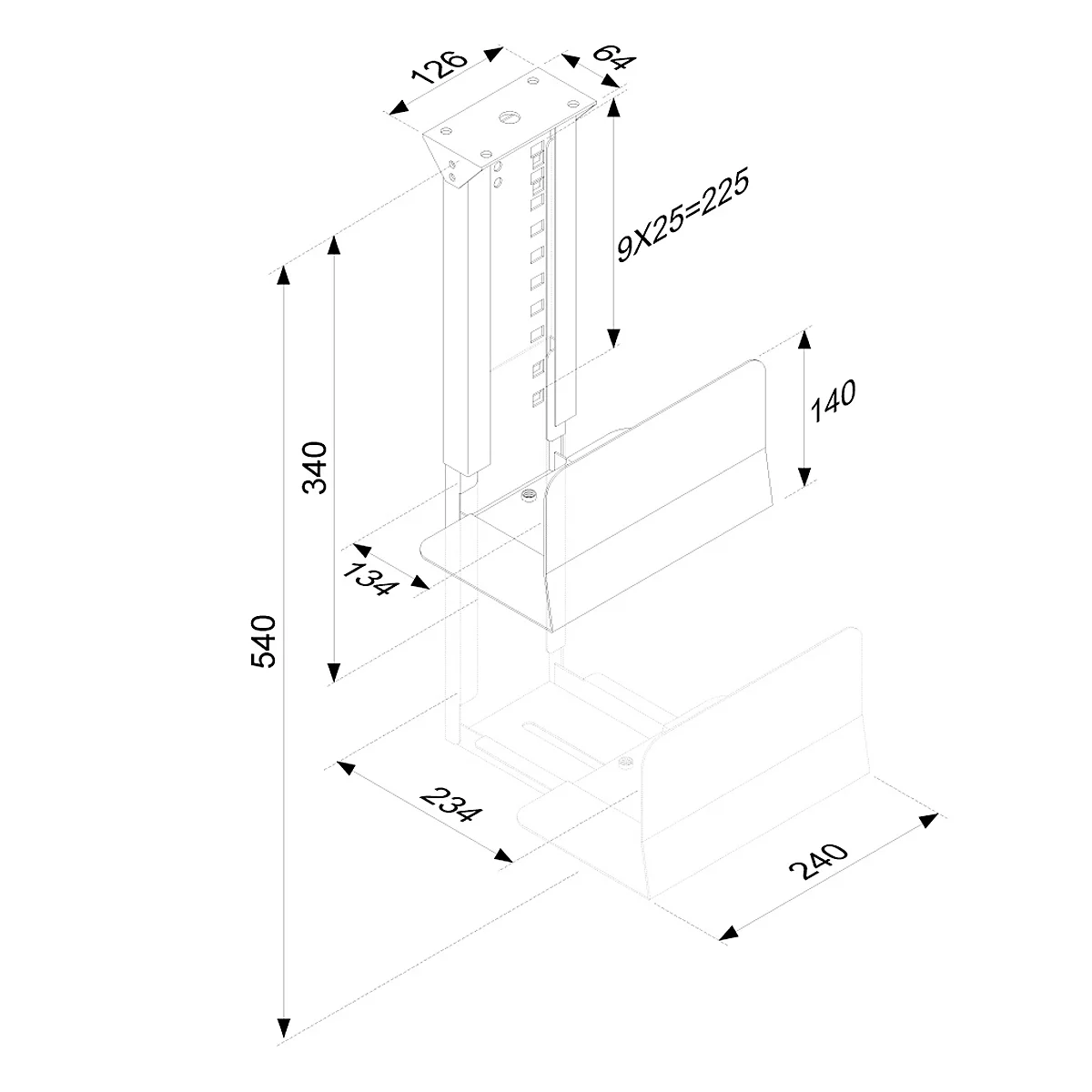 PC houder Neomounts by NewStar CPU-D200, verticaal, tot 30 kg, handmatig in hoogte &amp; breedte verstelbaar, incl. bevestigingsmateriaal, zilver