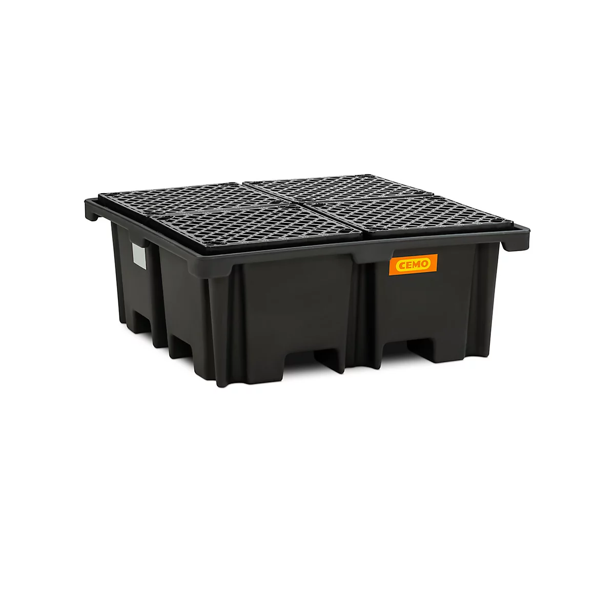 PE-Auffangwanne CEMO 400/4, mit 4 PE-Gitterrosten, B 1290 x T 1290 x H 500 mm, 400 l, für 4 x 200 l Fässer, bis 1200 kg