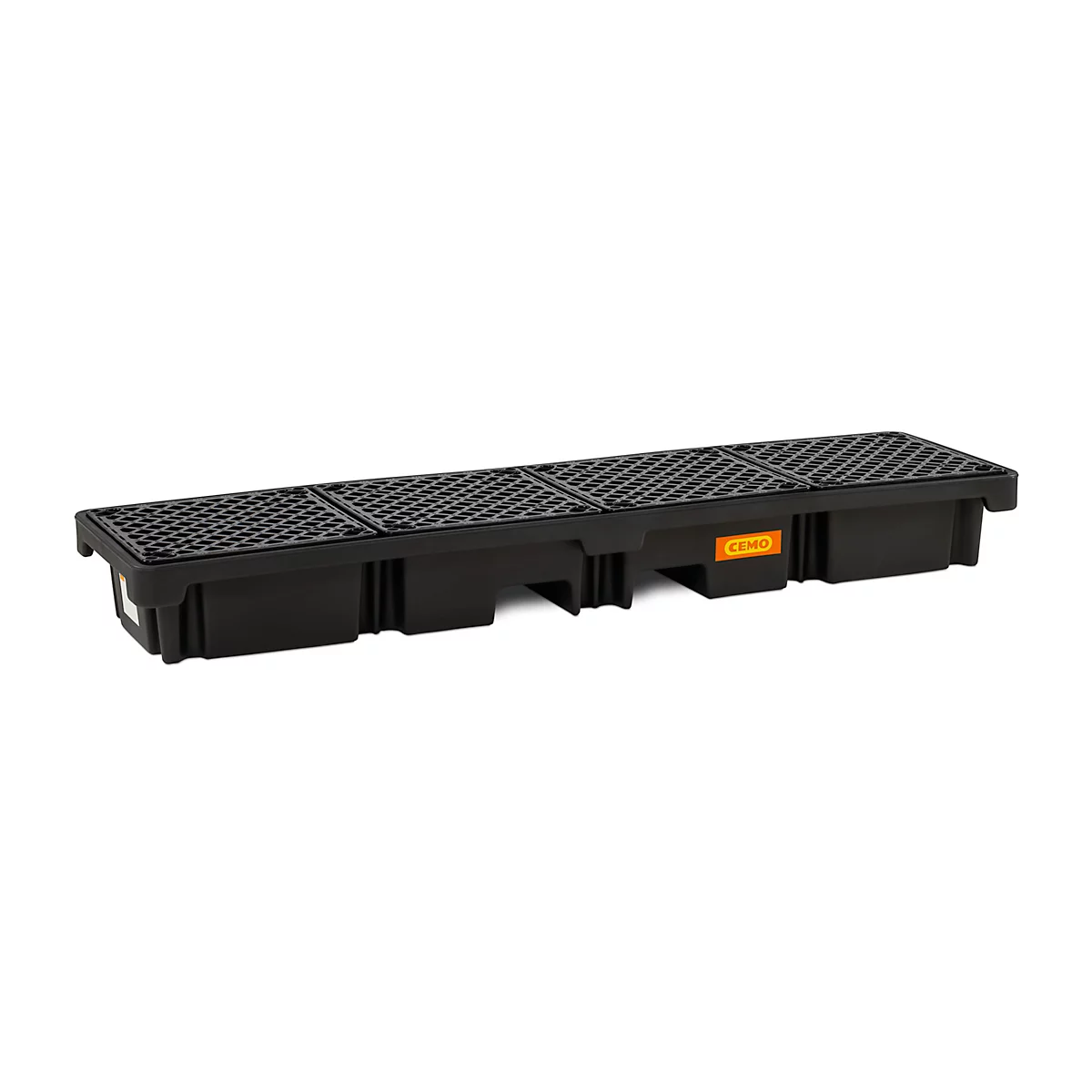 PE opvangbak CEMO 220/4e, met 4 PE roosters, B 2450 x D 660 x H 260 mm, 215 l, voor 4 x 200 l vaten, tot 1200 kg